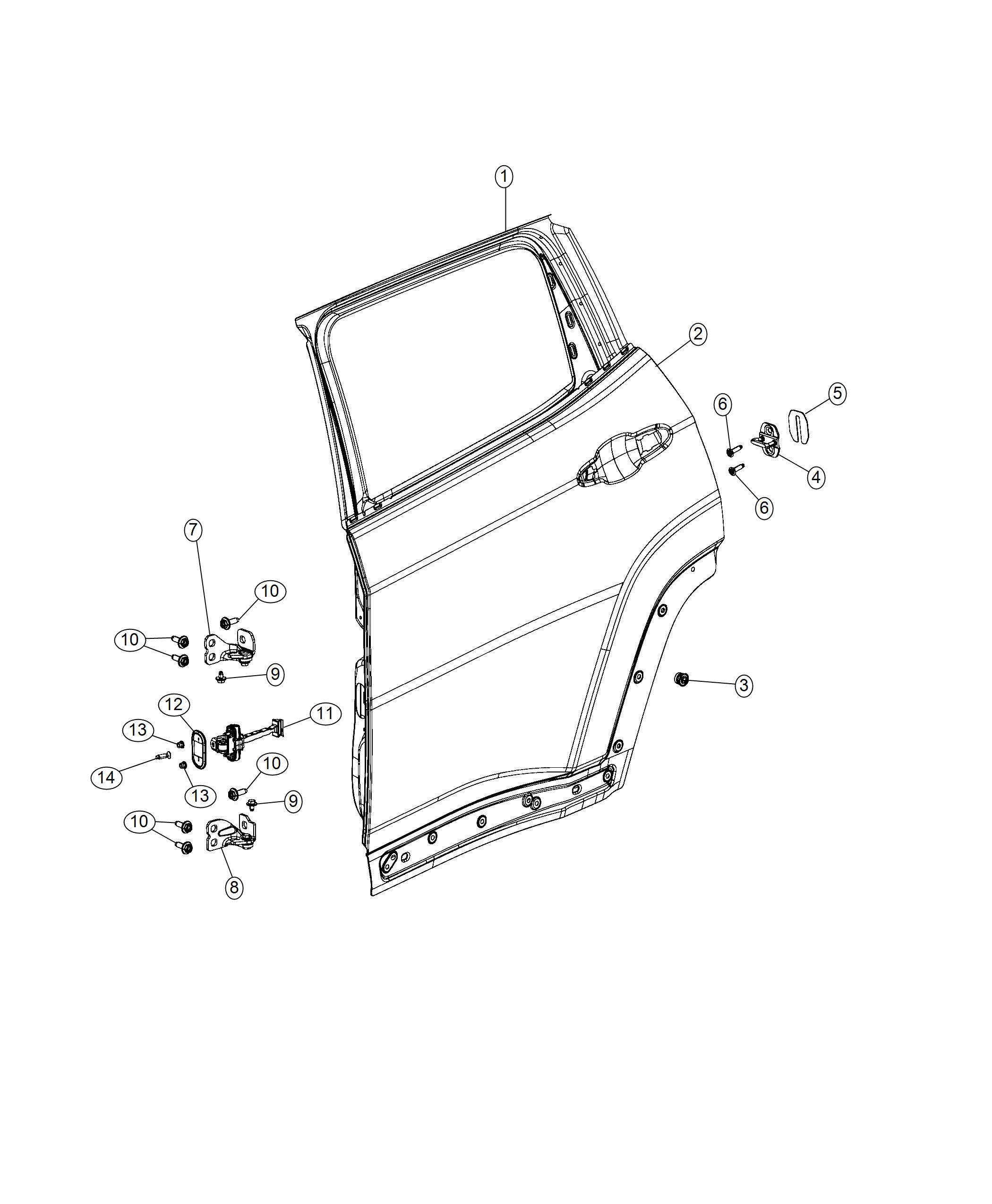 Diagram Rear Door, Shell and Hinges. for your 2001 Chrysler 300  M 