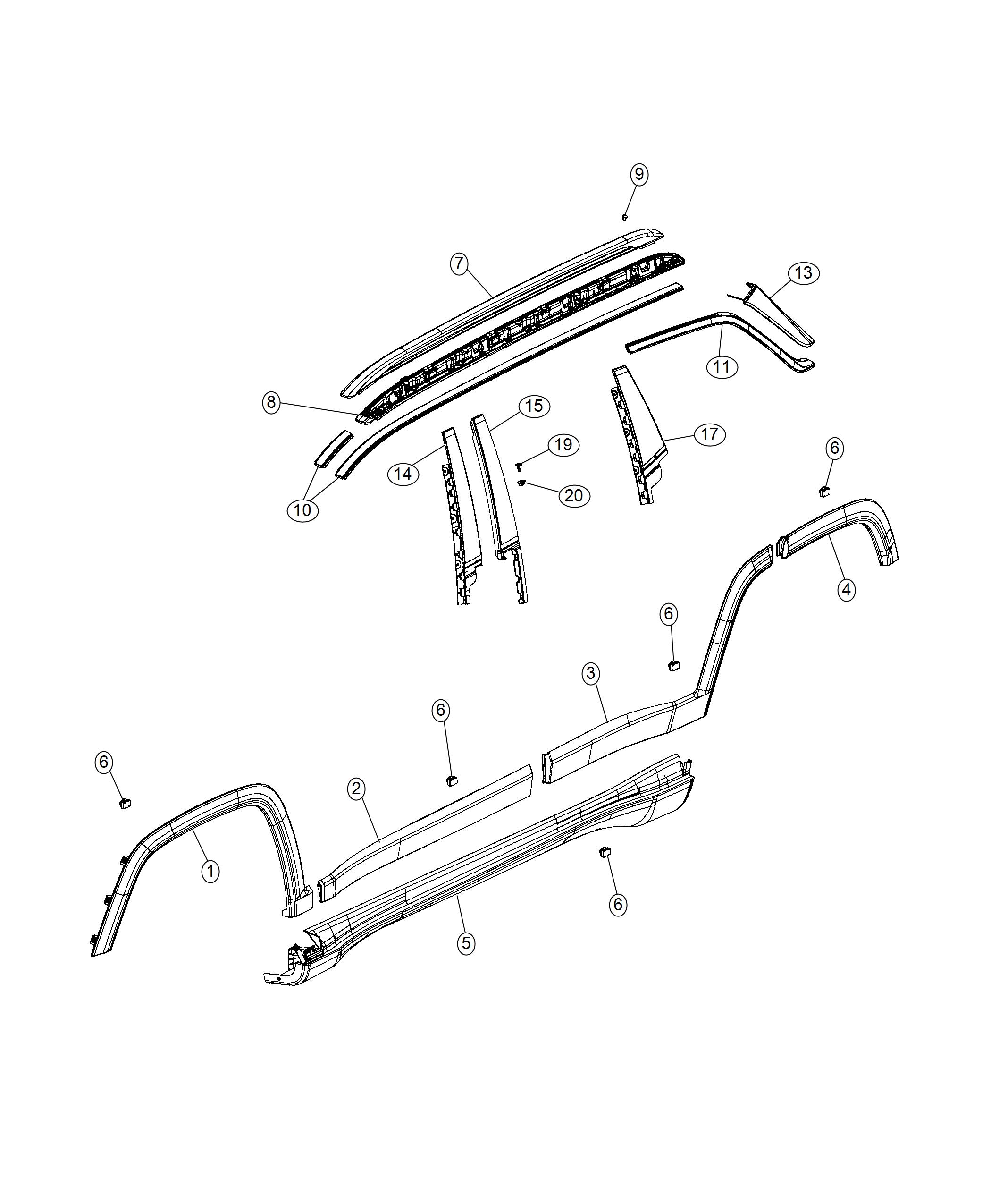 Diagram Exterior Ornamentation. for your 2003 Jeep Wrangler   