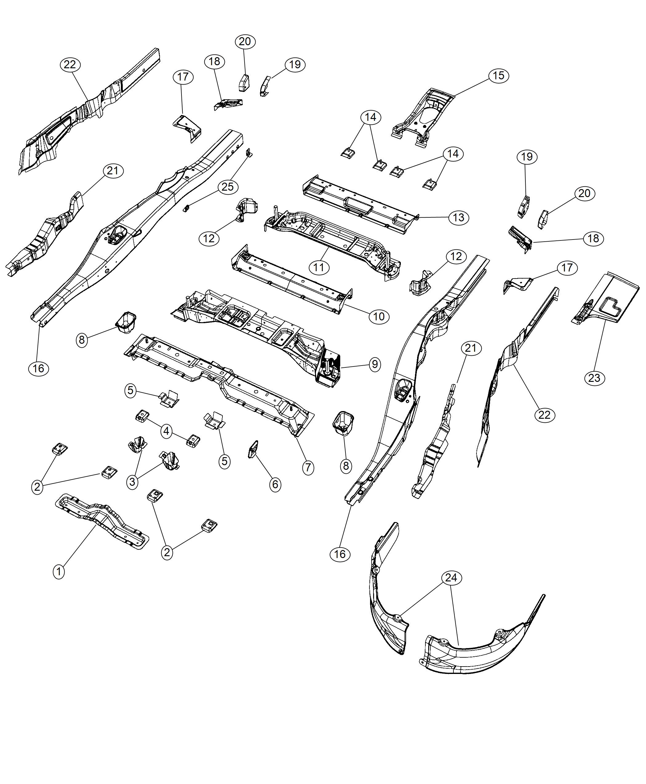 Diagram Rear Floor Pan Attaching Parts. for your 1999 Dodge Grand Caravan   