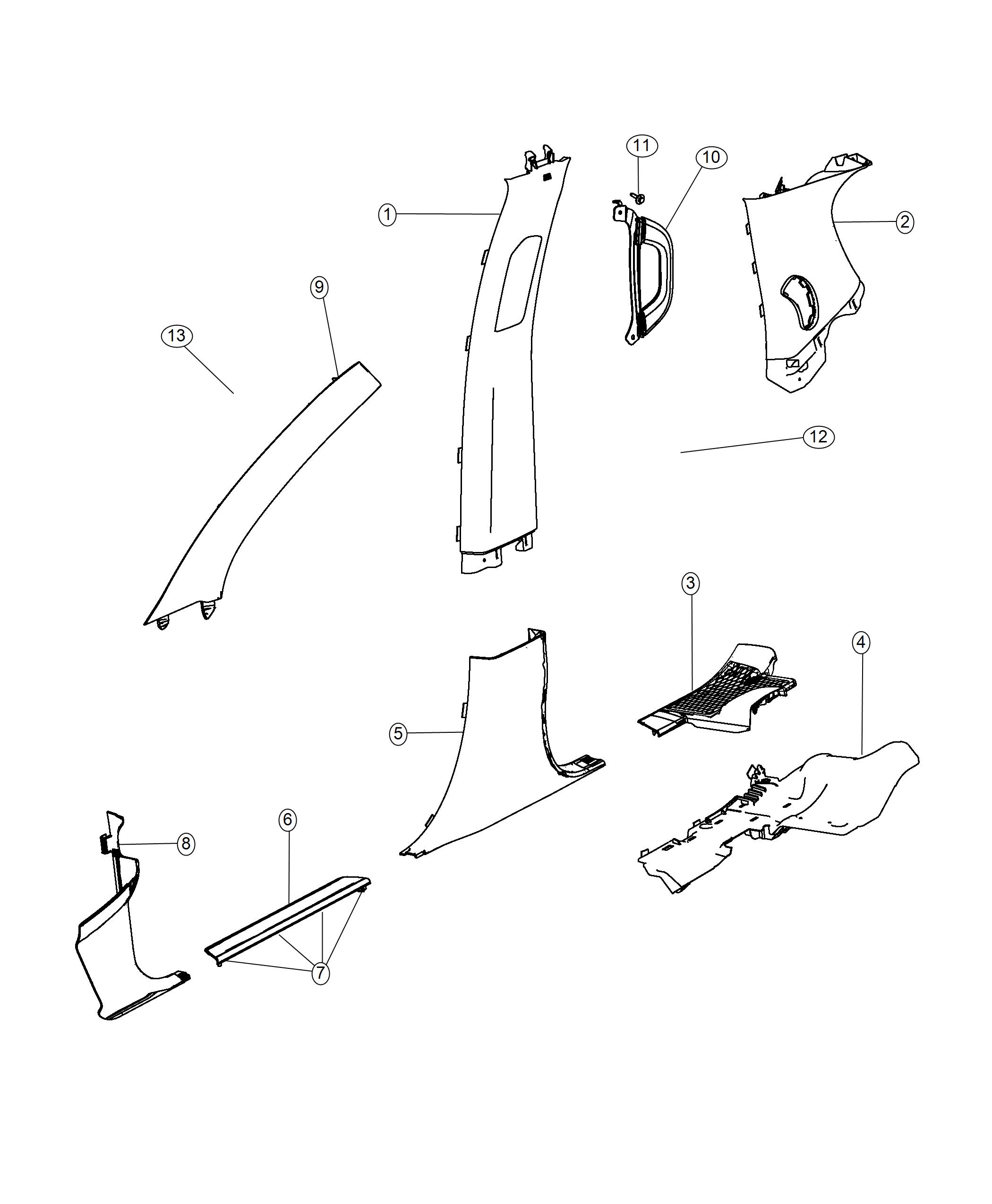 Diagram Interior Moldings and Pillars. for your 2016 Dodge Durango   