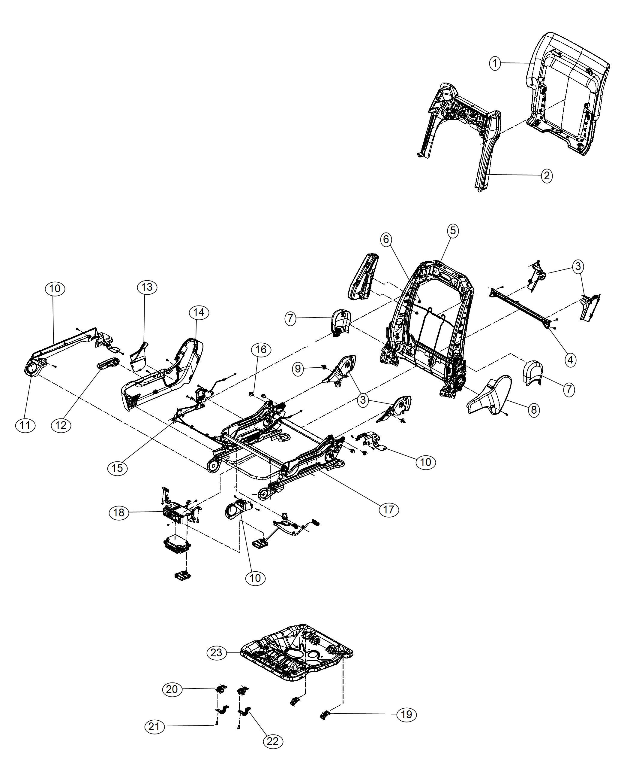 Diagram Adjusters, Recliners and Shields - Passenger Seat - Manual. for your Dodge