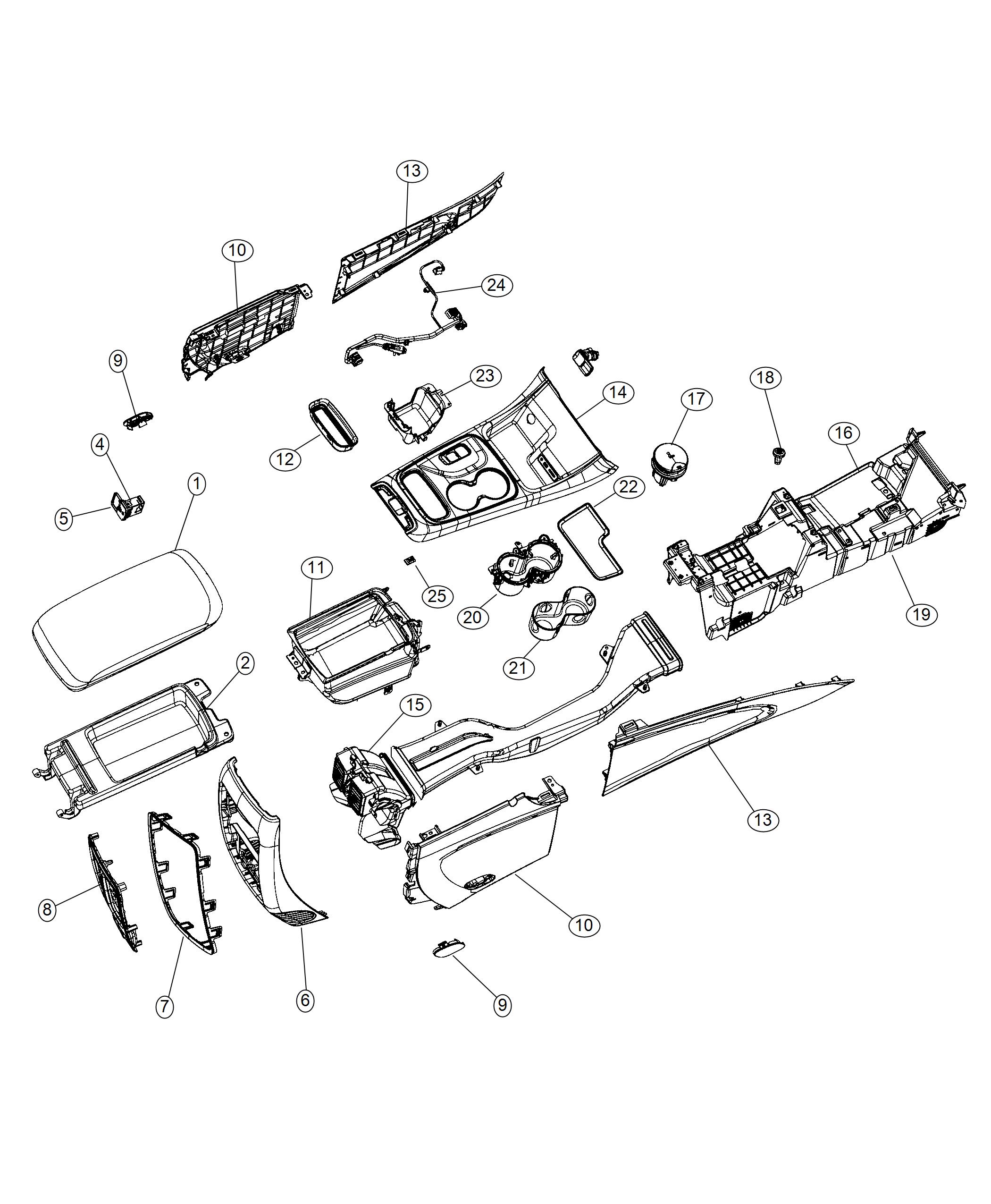 Diagram Floor Console Front [Full Length Floor Console]. for your 1999 Chrysler 300  M 