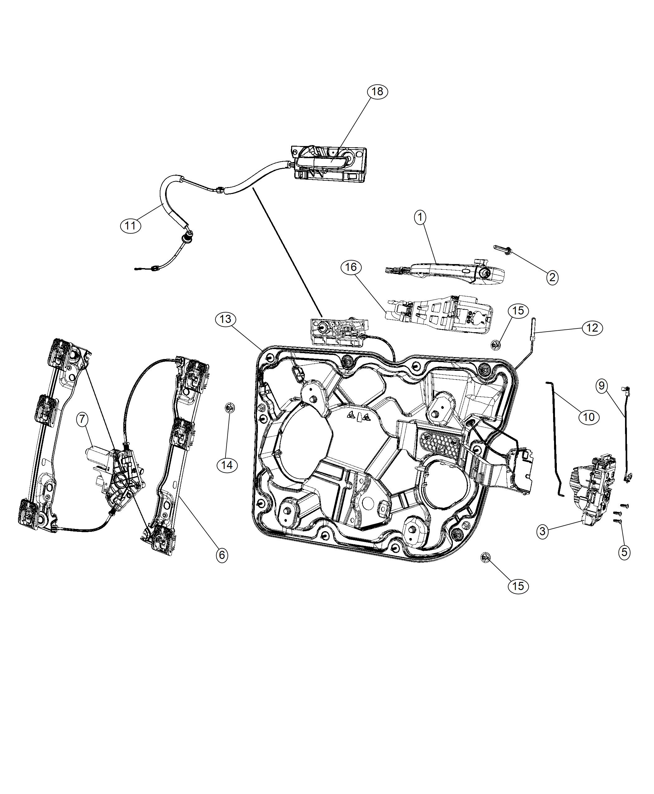 Diagram Front Door, Hardware Components. for your 2018 Dodge Journey   