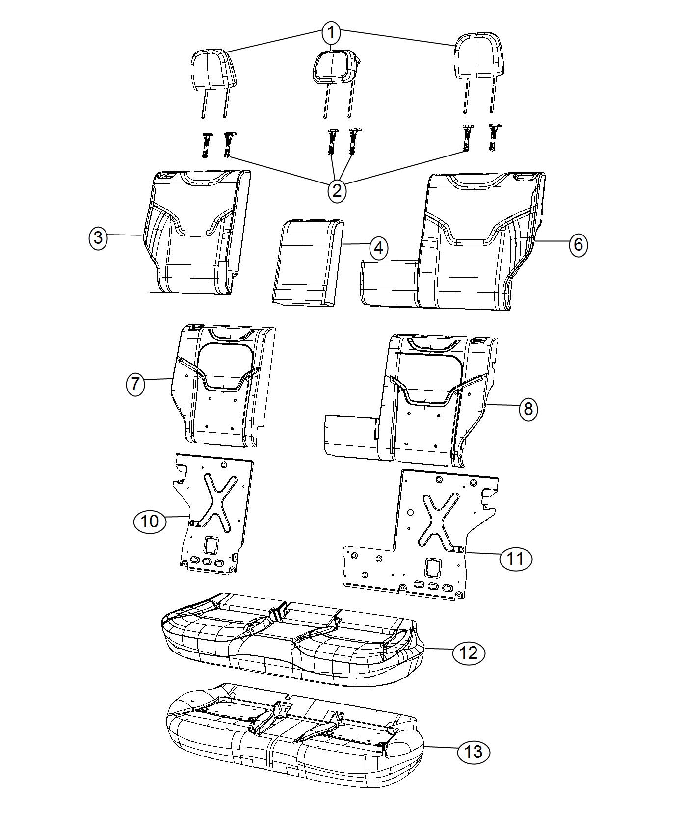 Diagram Rear Seat - Split Seat - Trim Code [Lux Leather Trimmed Bucket Seats]. for your Jeep Compass  