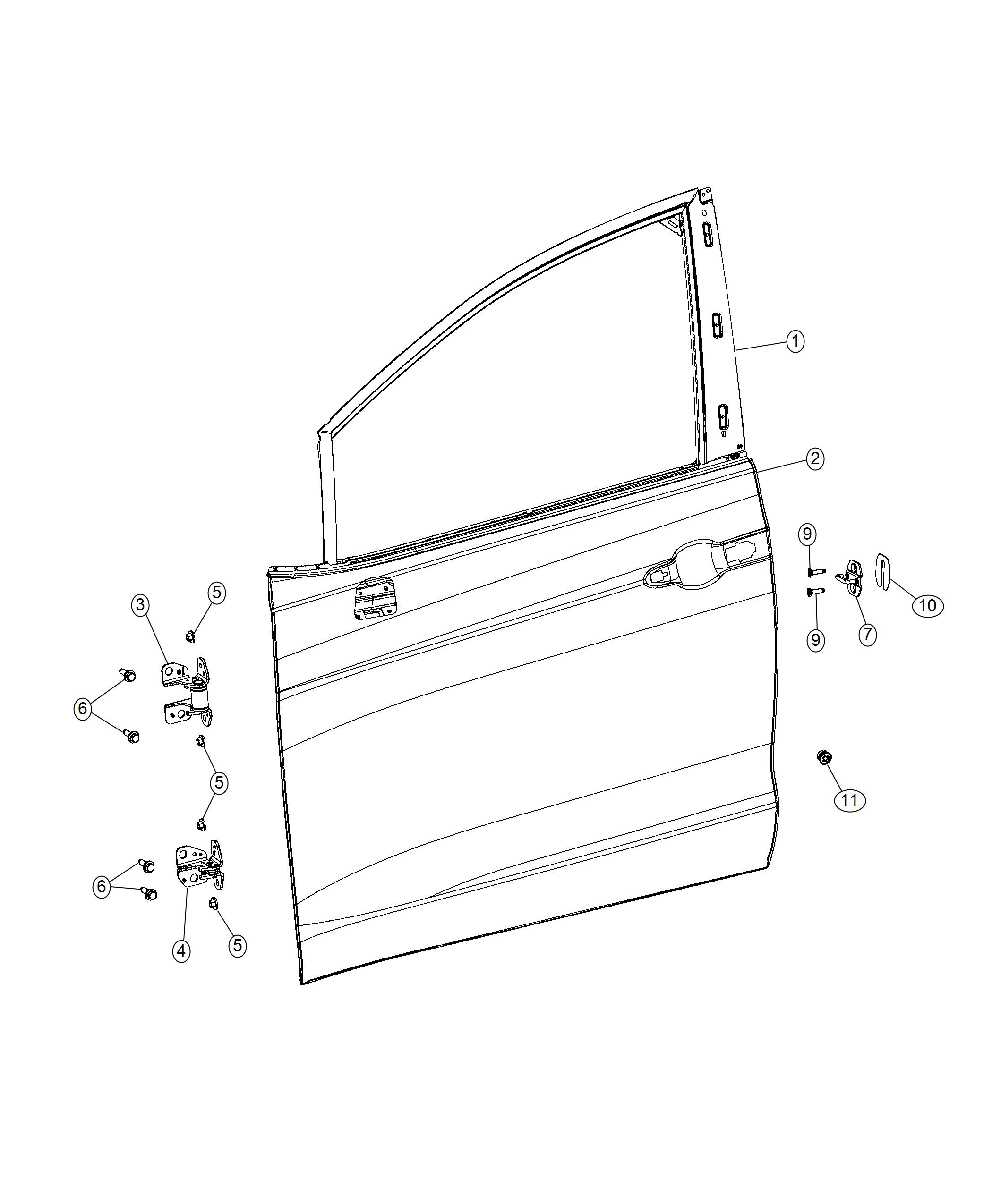 Front Door, Shell And Hinges. Diagram