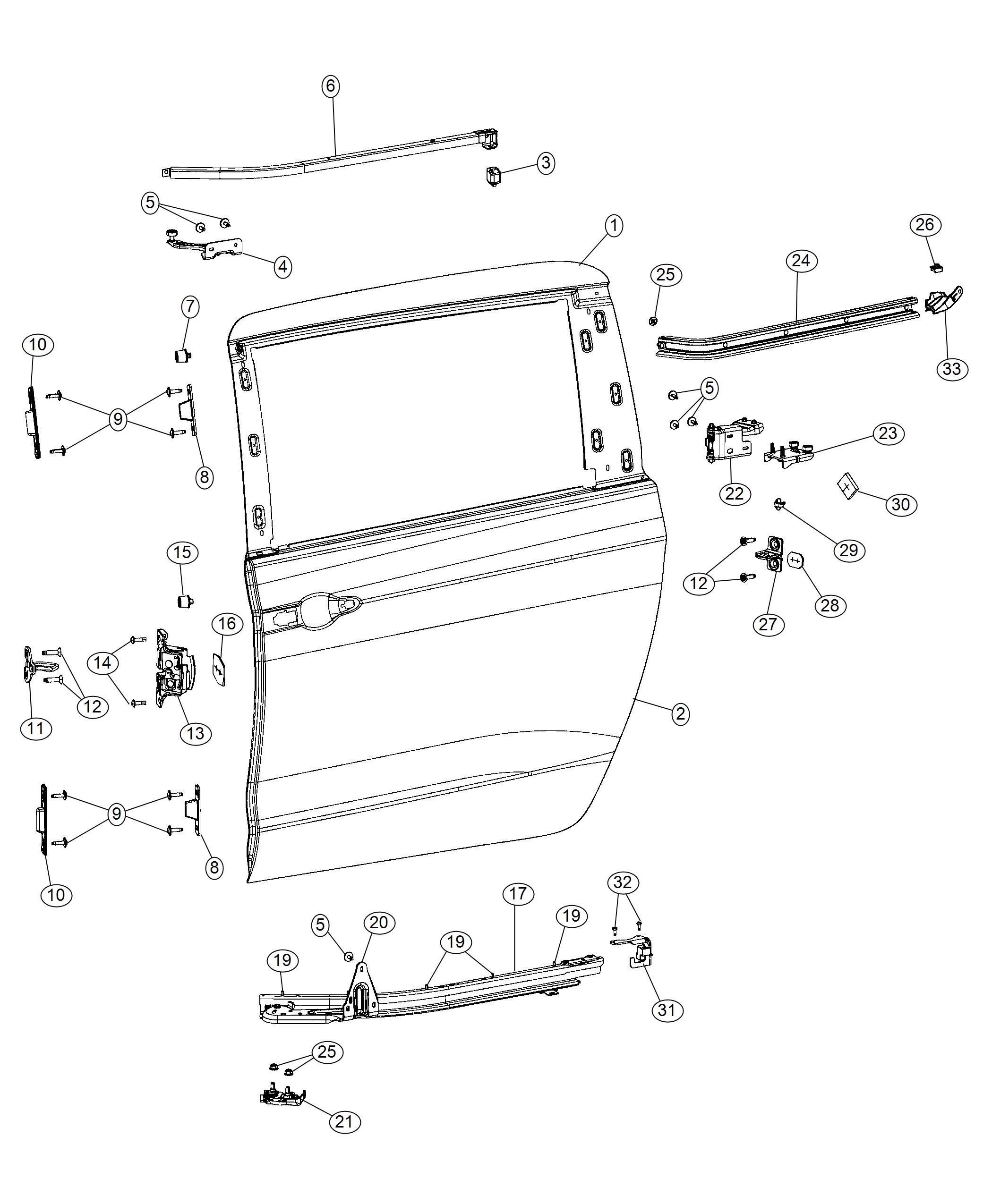 Diagram Sliding Door, Shell And Hinges. for your Chrysler Pacifica  