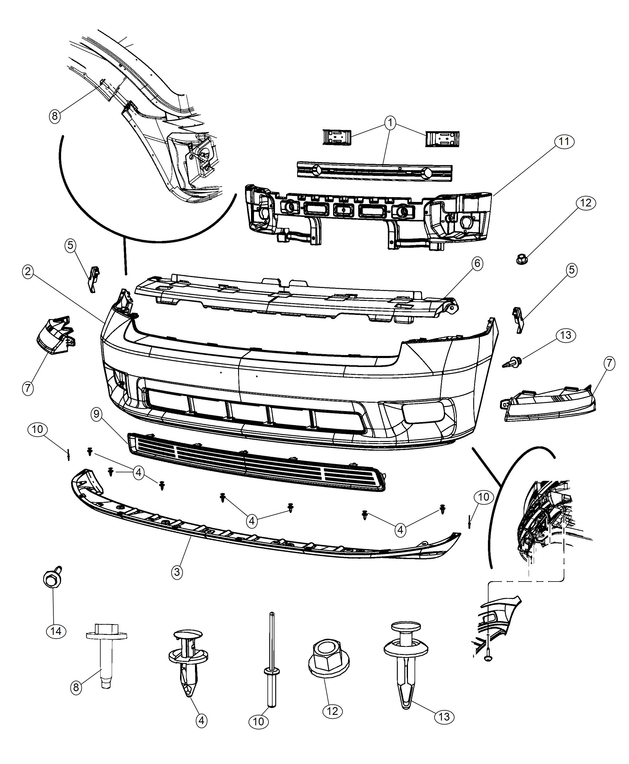 Diagram Fascia Front. for your 2001 Dodge Ram 1500   