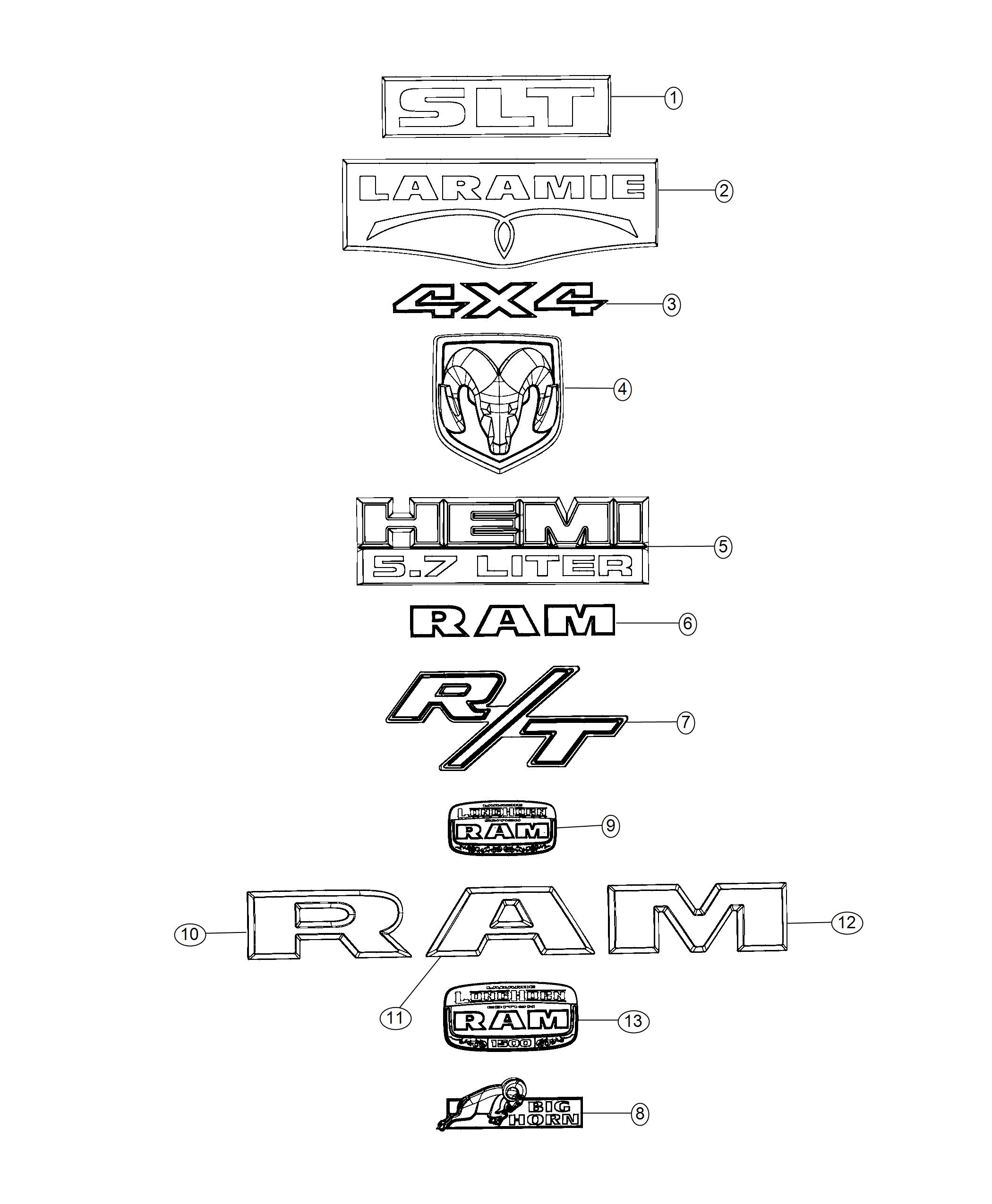 Diagram Nameplates, Emblems and Medallions. for your 2023 Ram 3500   