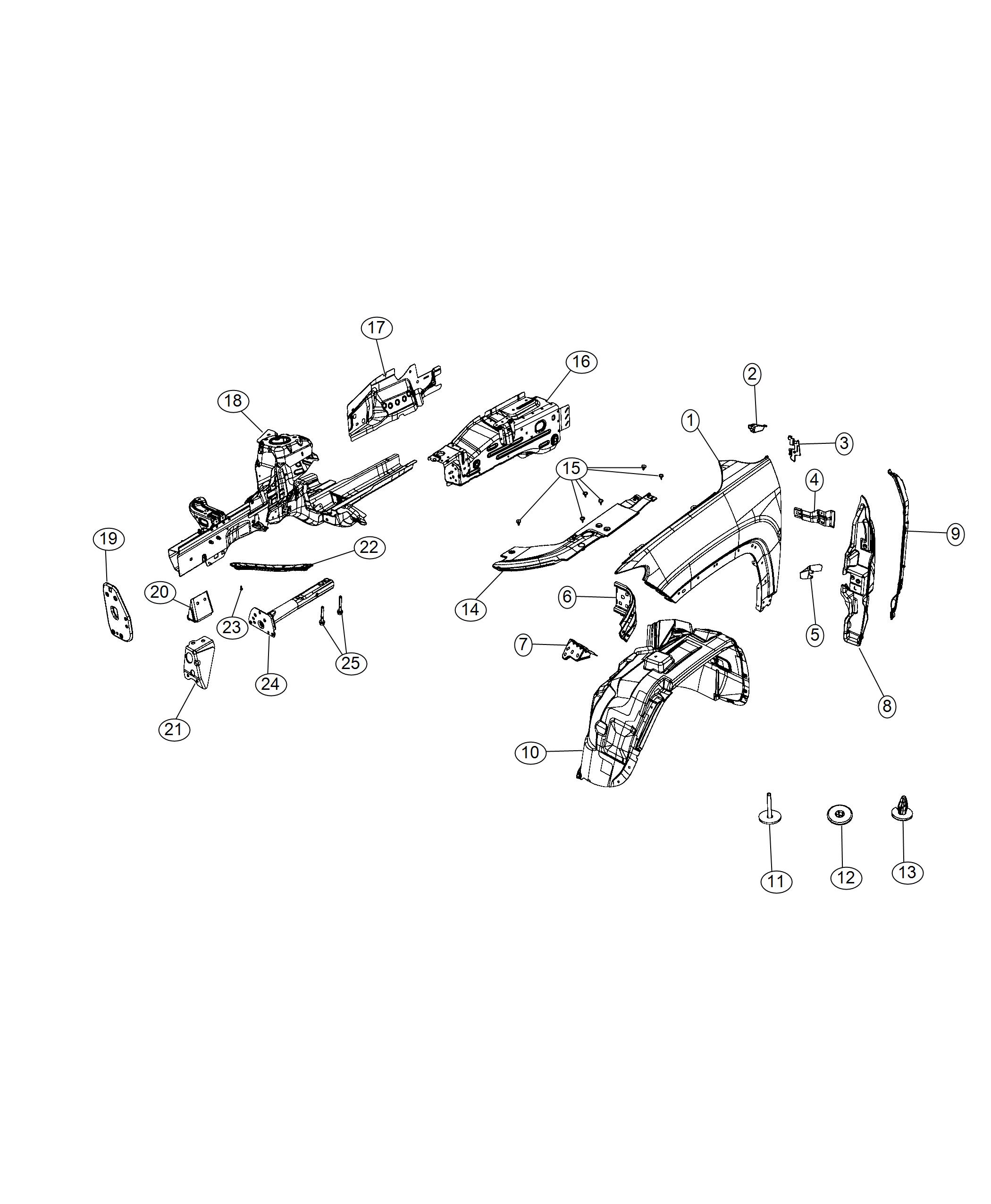 Diagram Front Fenders and Shields. for your Jeep