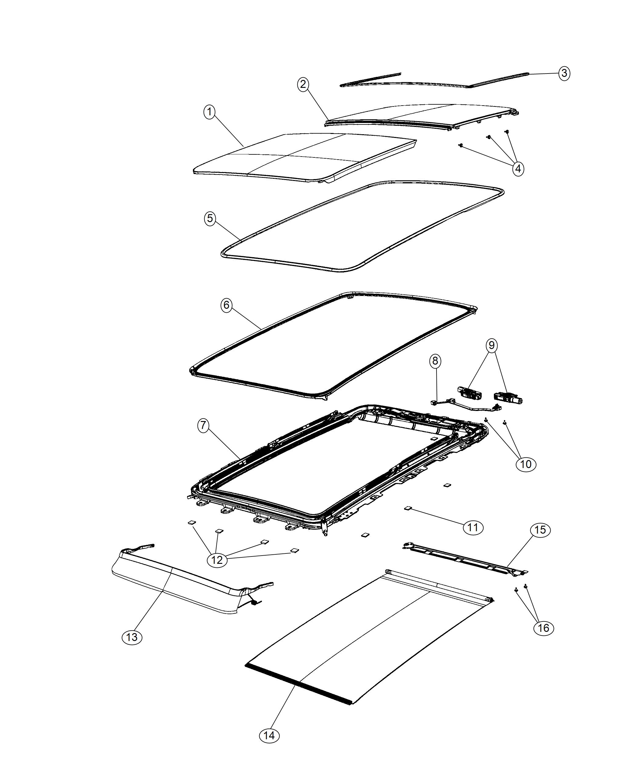 Diagram Sunroof and Component Parts. for your 1999 Jeep Cherokee   