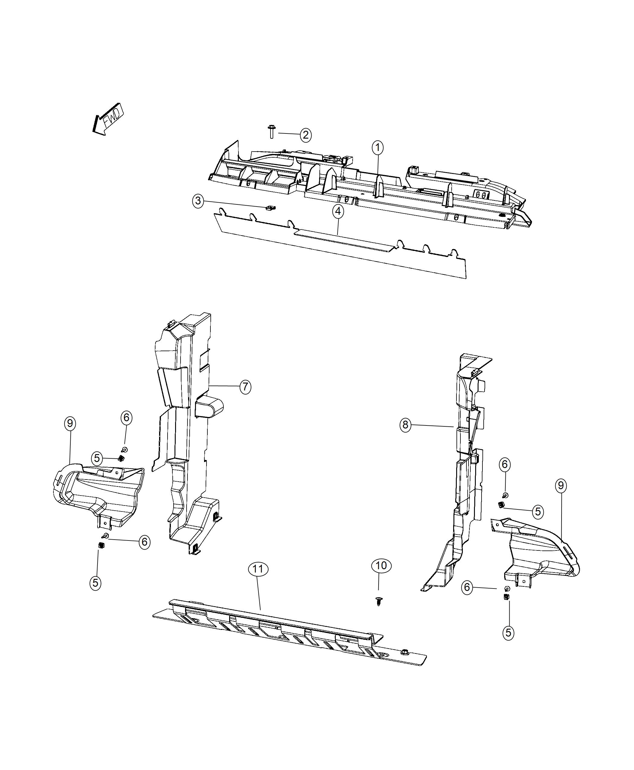 Diagram Radiator Shields, Seals, Baffles. for your 2021 Jeep Cherokee   