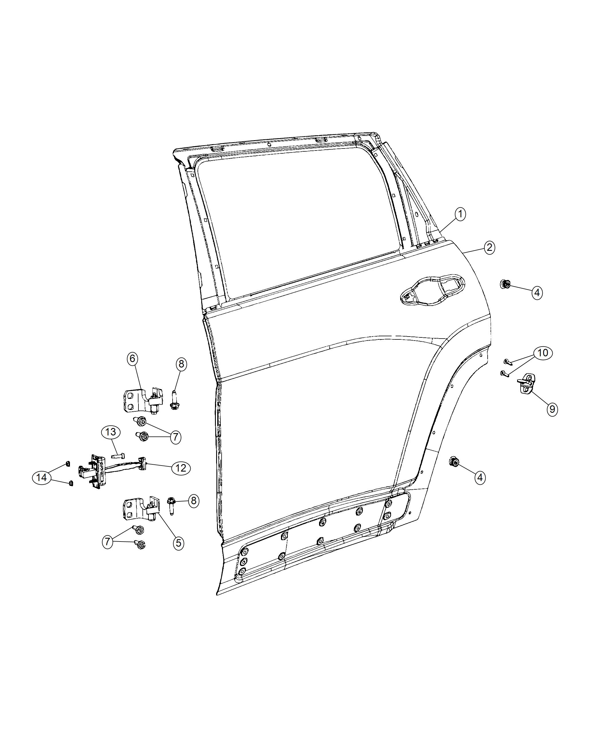 Diagram Rear Door, Shell and Hinges. for your 1999 Chrysler 300  M 