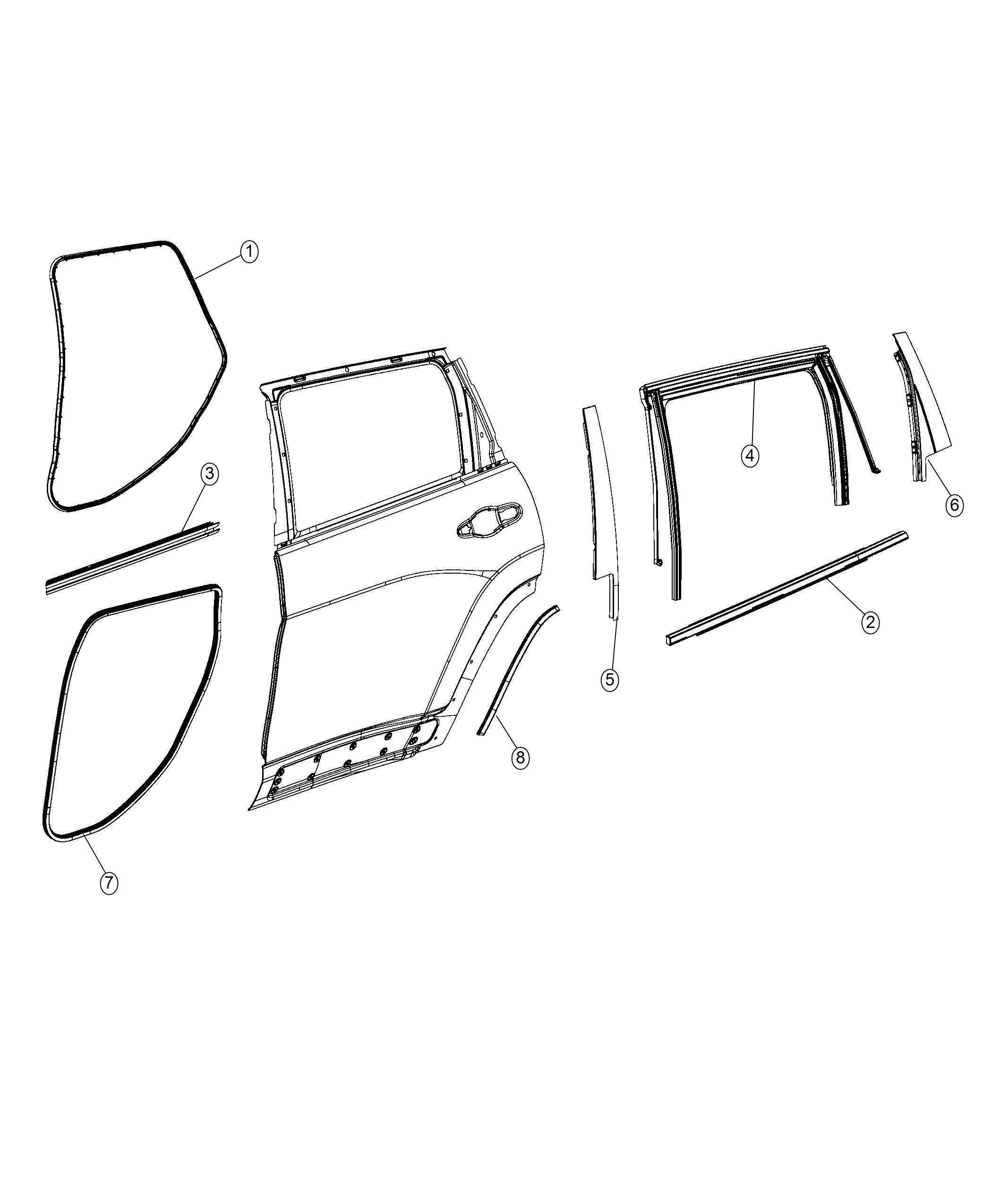 Weatherstrips, Rear Door. Diagram