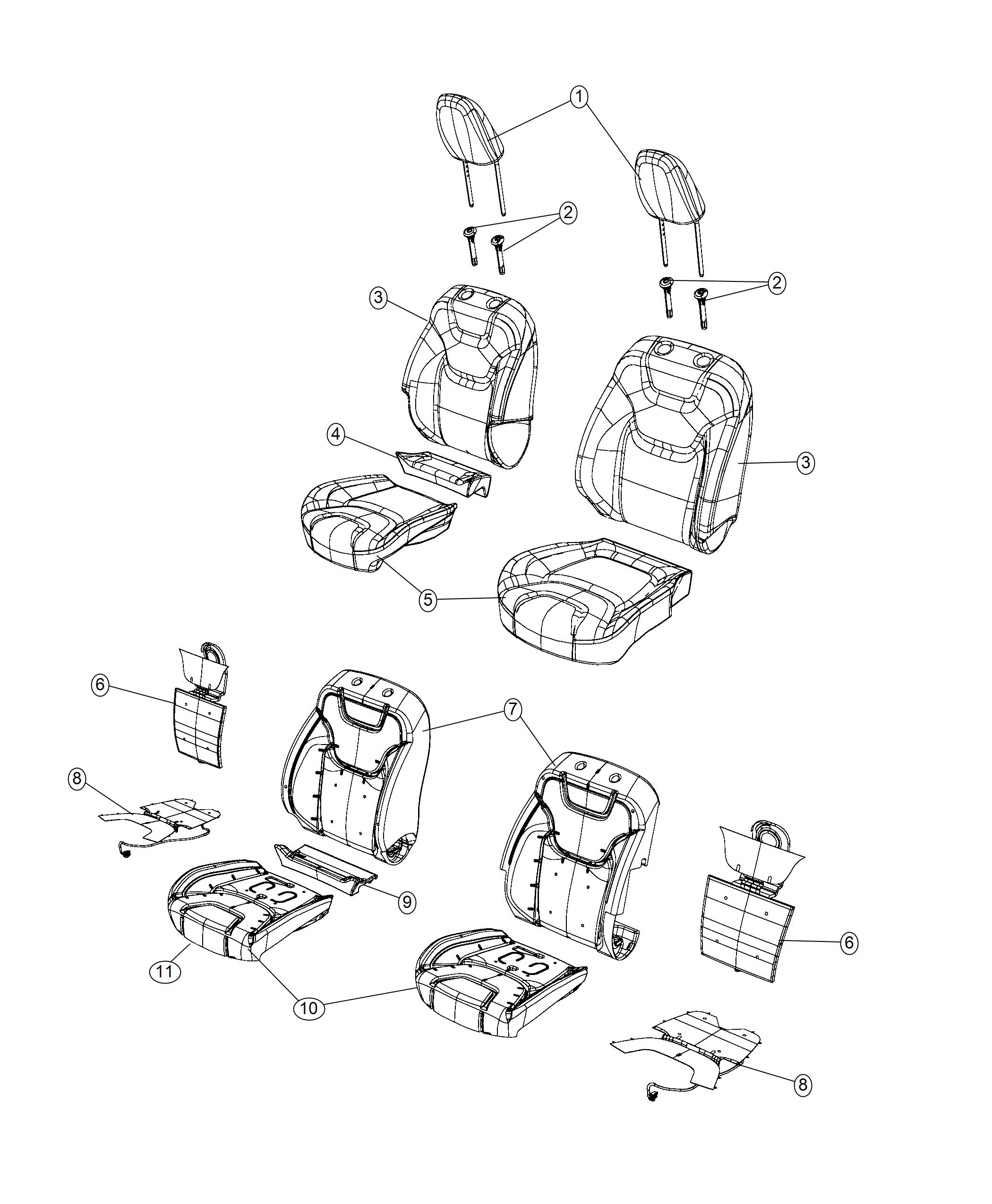 Diagram Front Seat - Bucket - Trim Code [Deluxe Cloth High-Back Bucket Seats]. for your 2000 Chrysler 300  M 