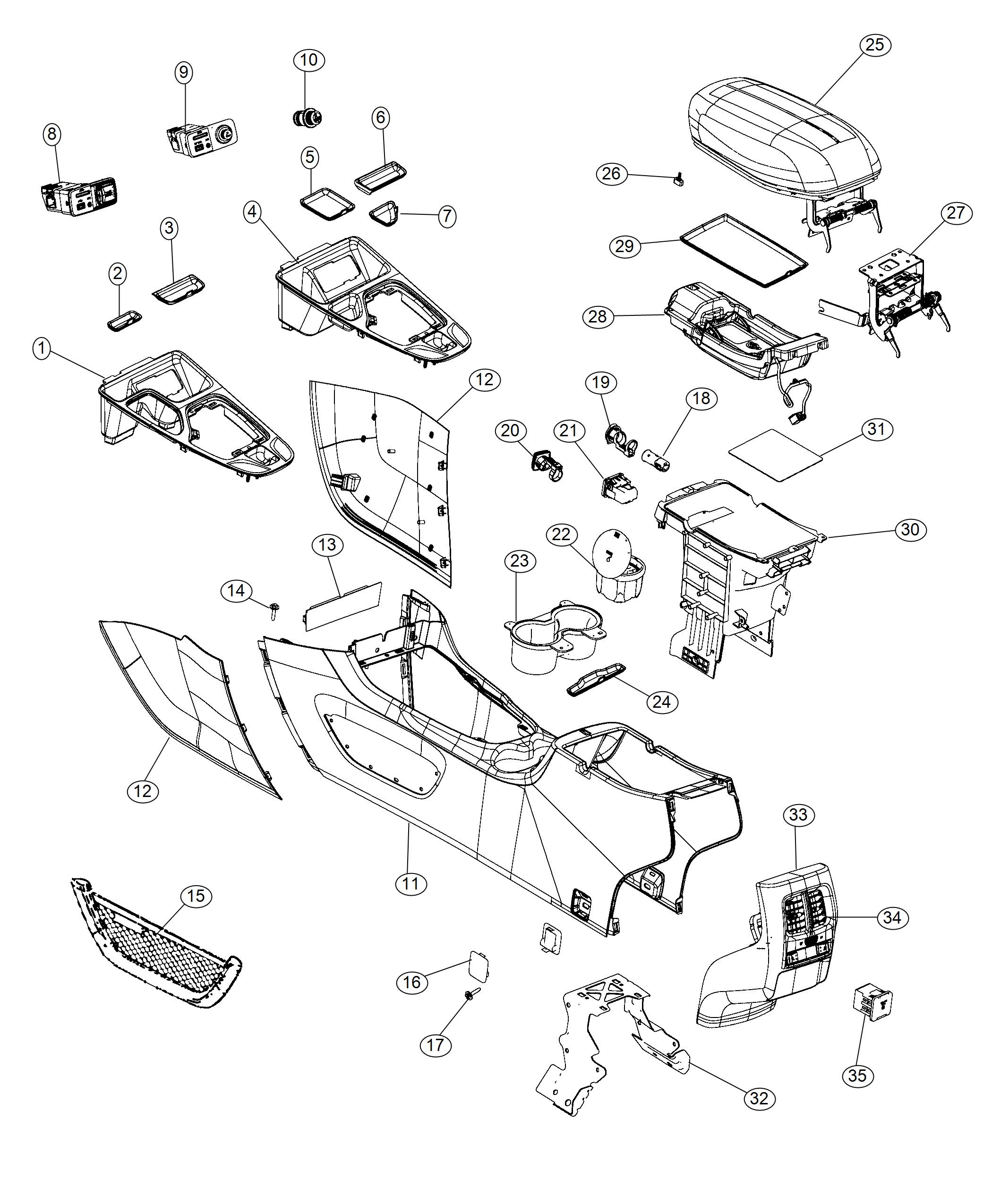 Floor Console Front. Diagram