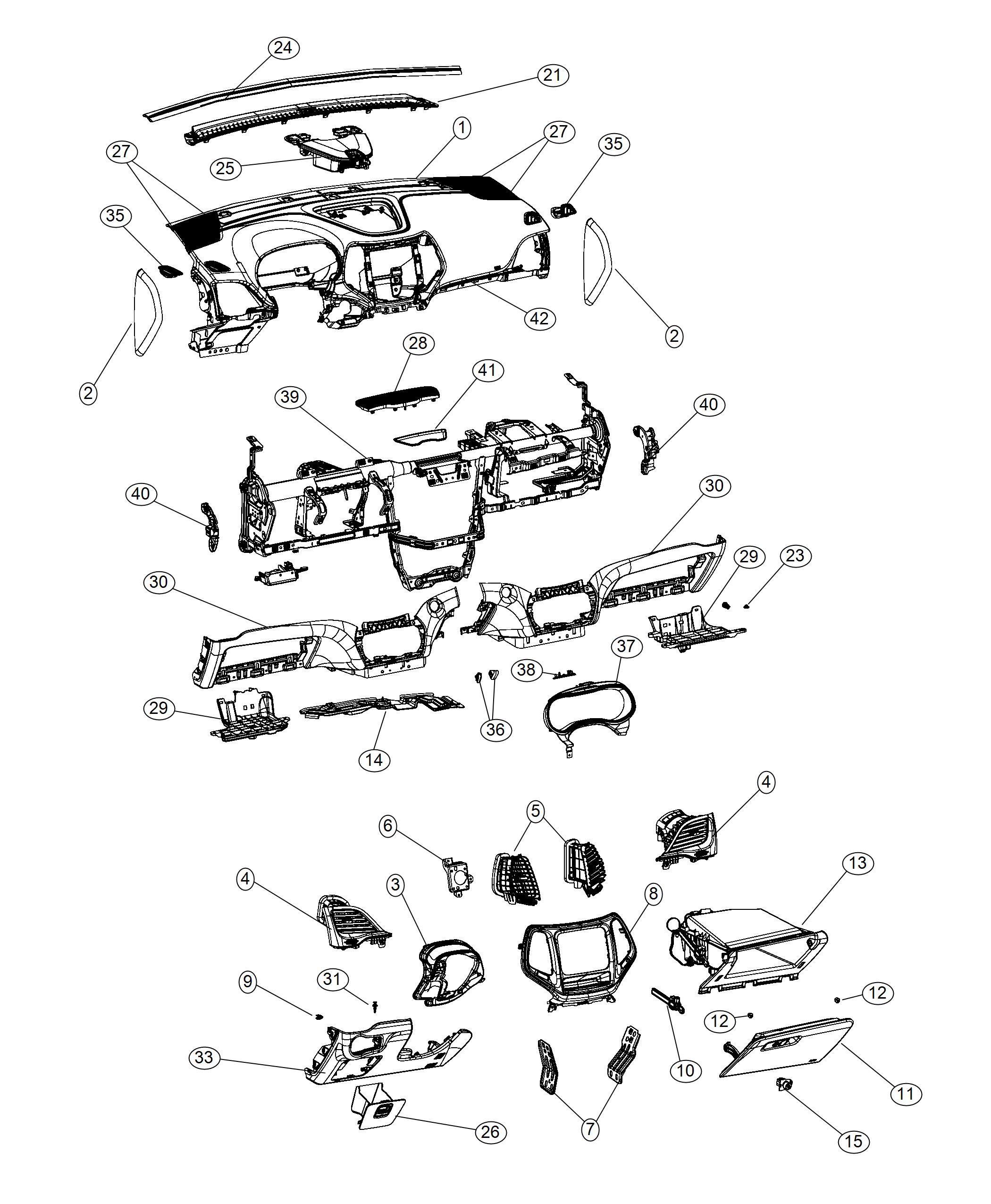 Diagram Instrument Panel - LHD. for your Jeep Cherokee  