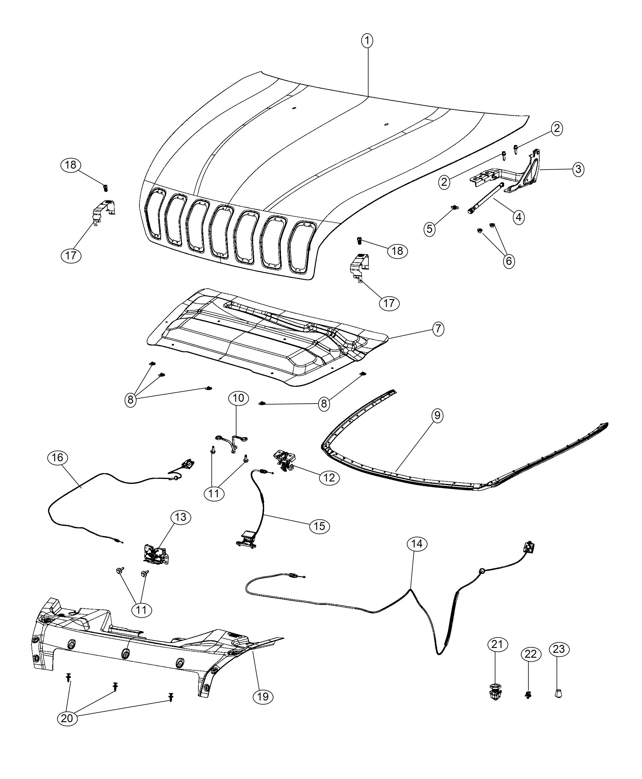 Diagram Hood and Related Parts. for your Jeep Cherokee  