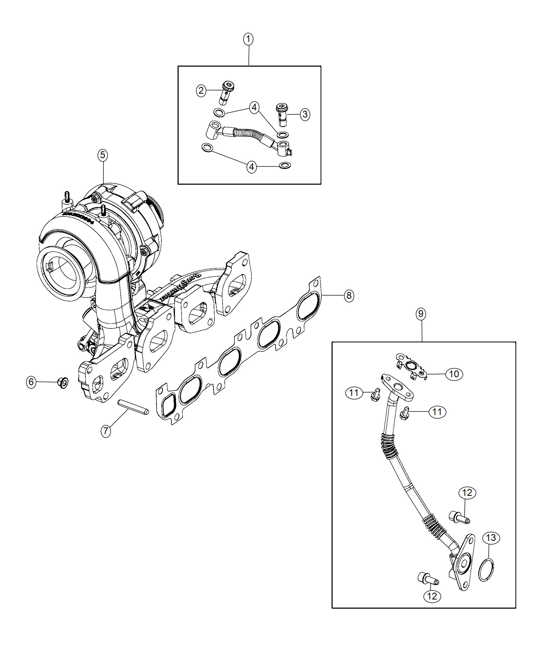 Diagram Turbocharger/Exhaust Manifold And Oil Hoses/Tubes 2.2L Diesel. for your Jeep