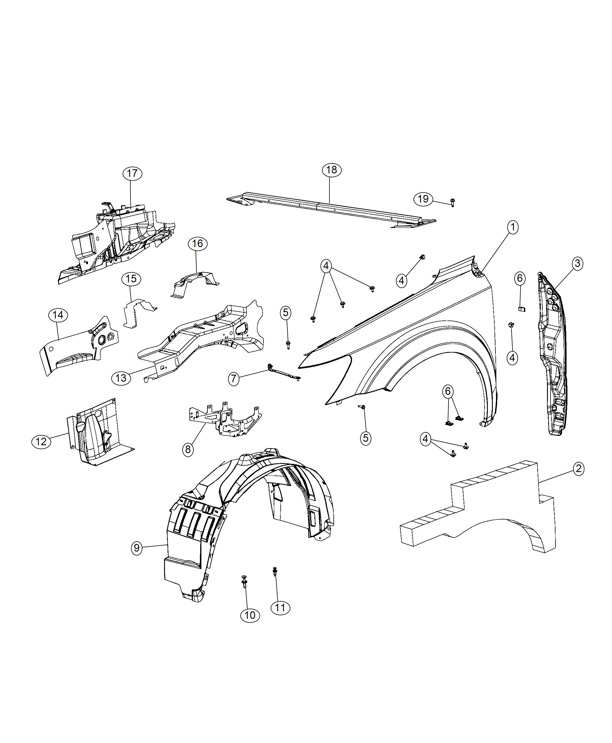 Diagram Front Fender and Related Parts. for your 2007 Ram 1500   