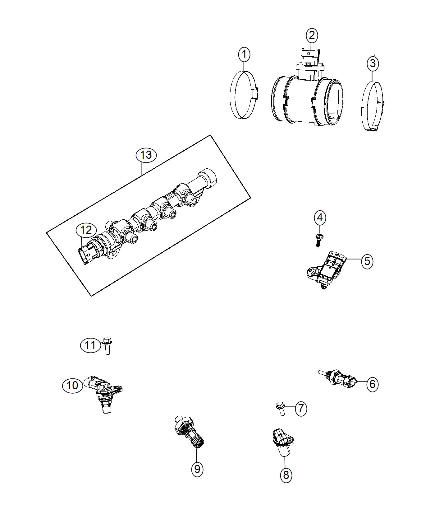 Diagram Sensors, Engine Compartment. for your 2024 Jeep Compass  High Altitude 