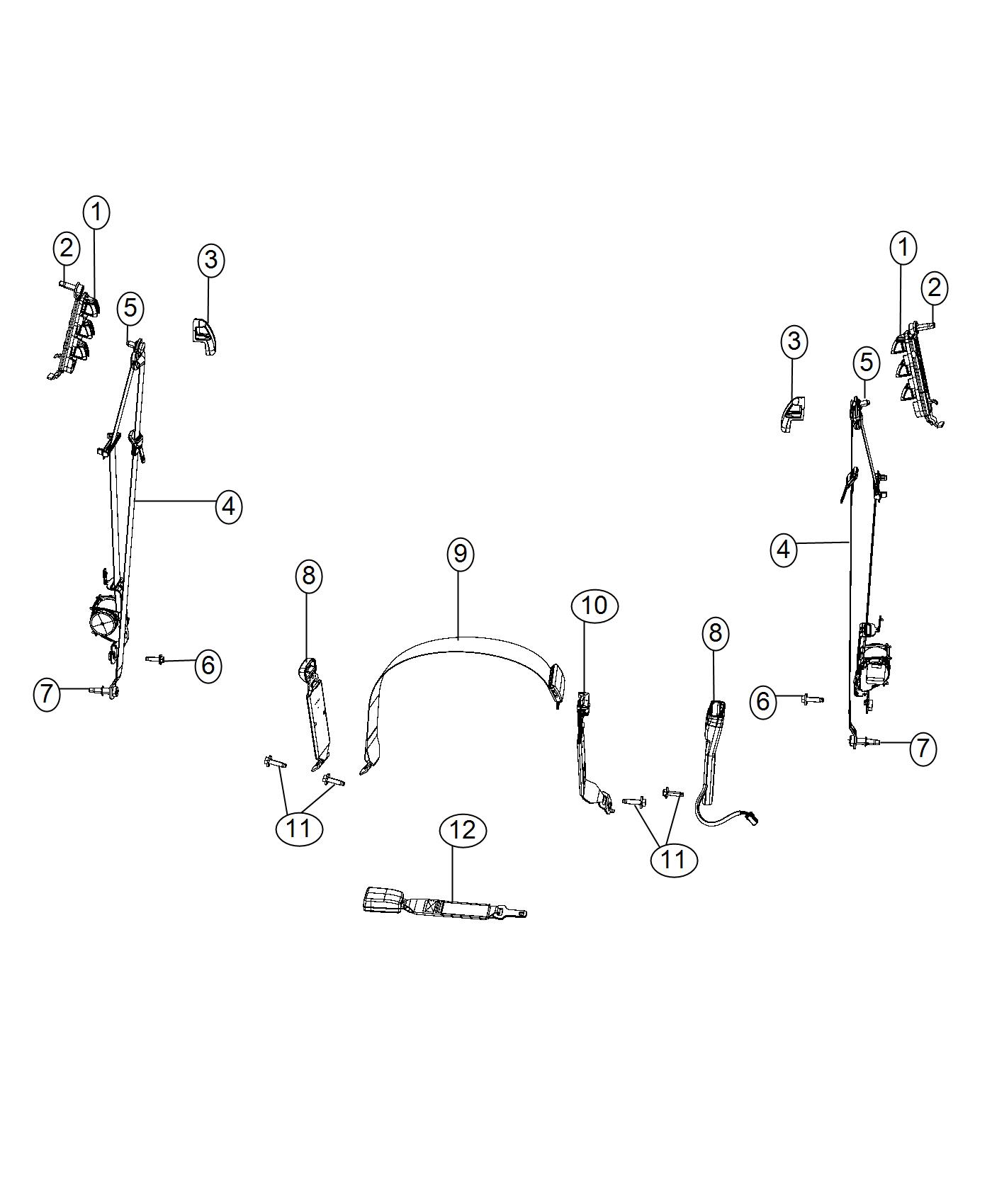 Diagram Seat Belts - Front, Crew Cab 91 and 92. for your 2003 Chrysler 300  M 