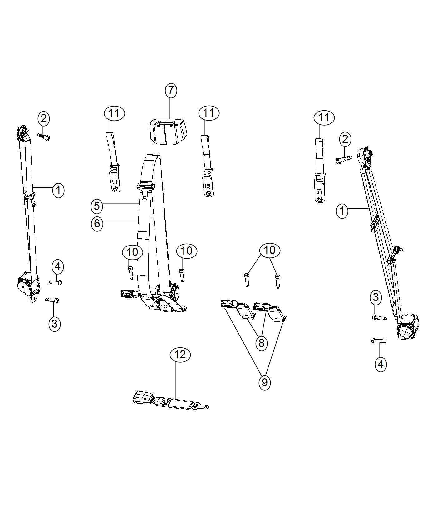 Seat Belts - Rear, Crew Cab and Mega Cab. Diagram