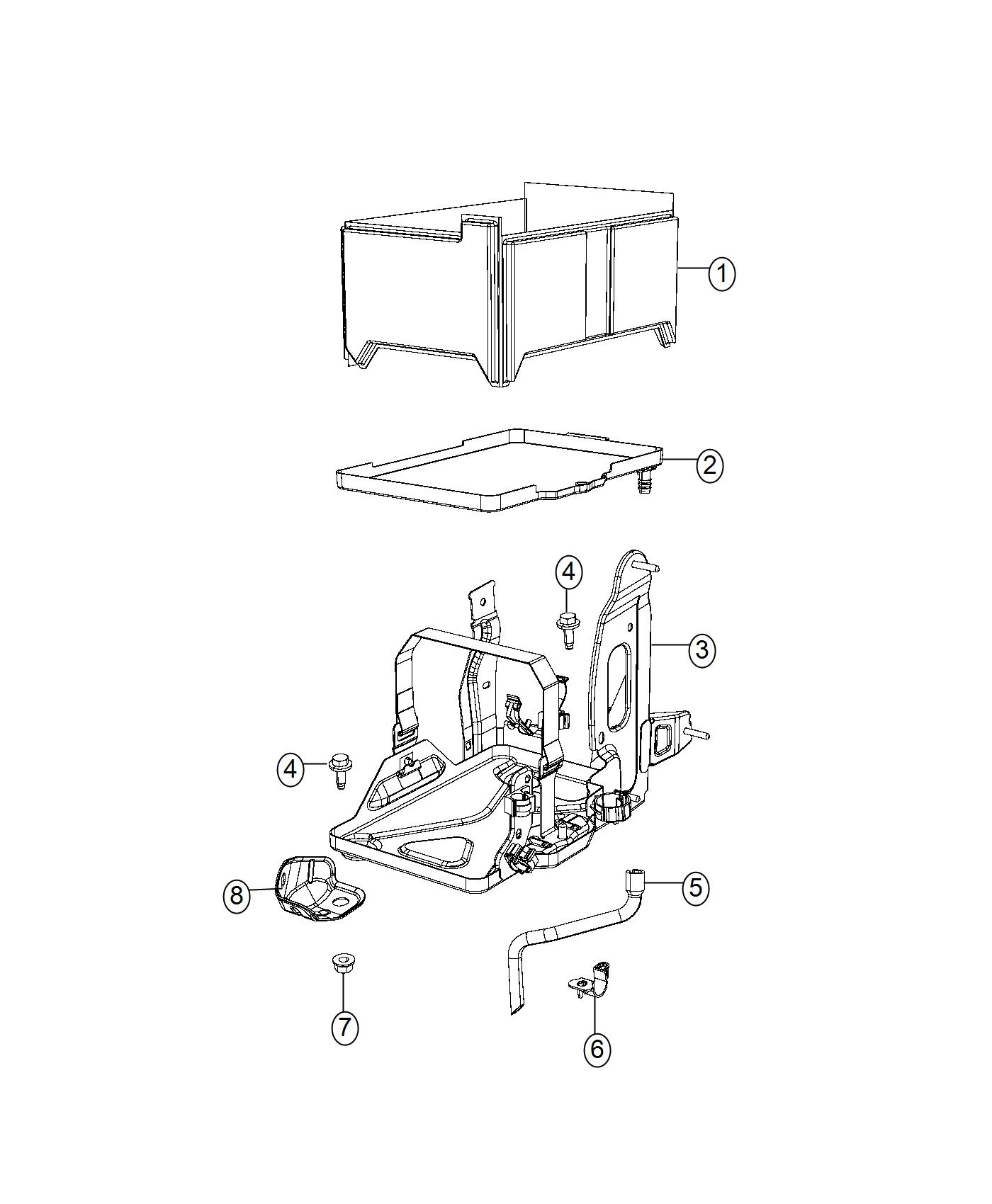 Diagram Battery Tray, Pan, Shield, And Support. for your 2004 Chrysler 300  M 