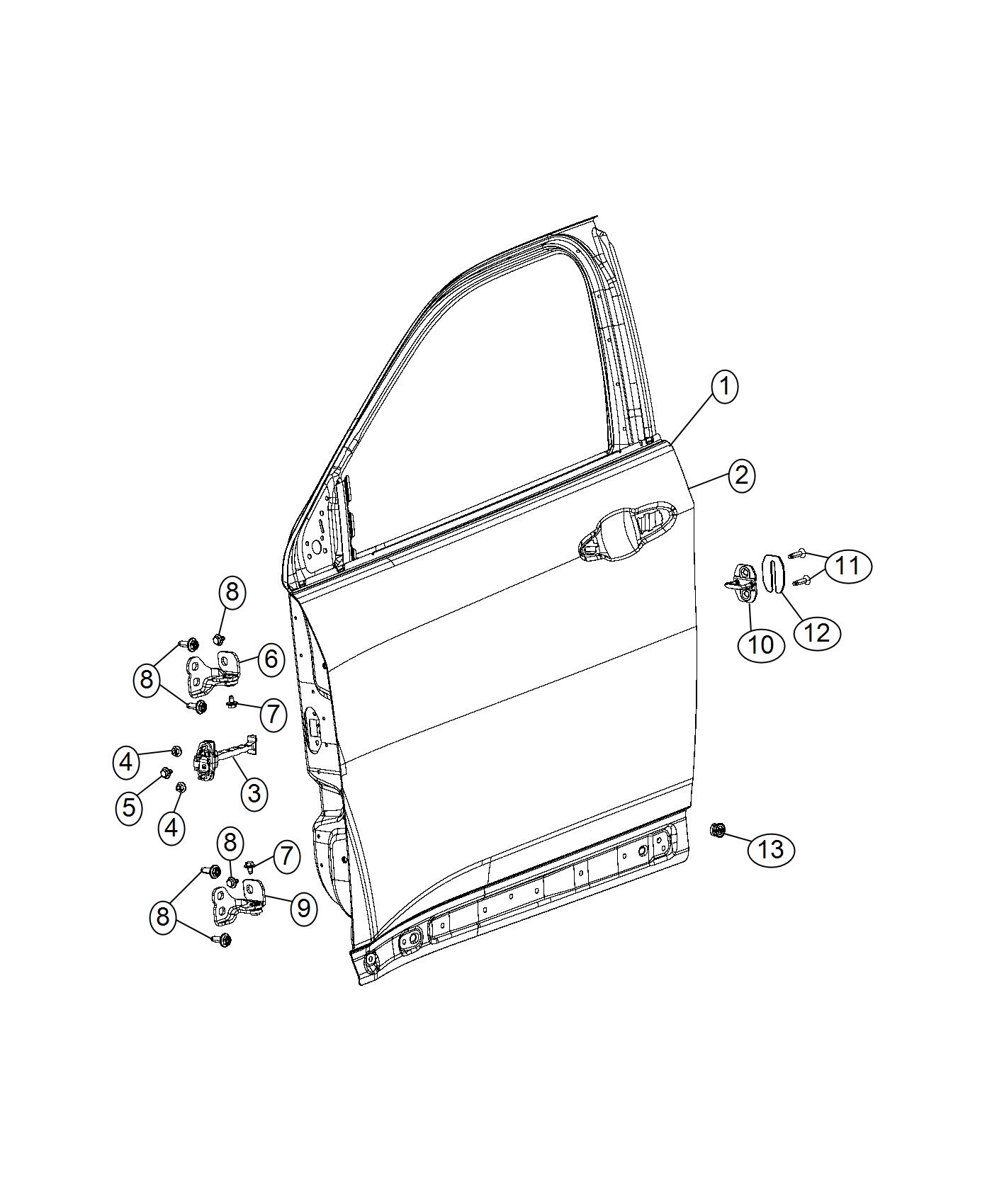 Diagram Front Door, Shell and Hinges. for your 2002 Chrysler 300  M 