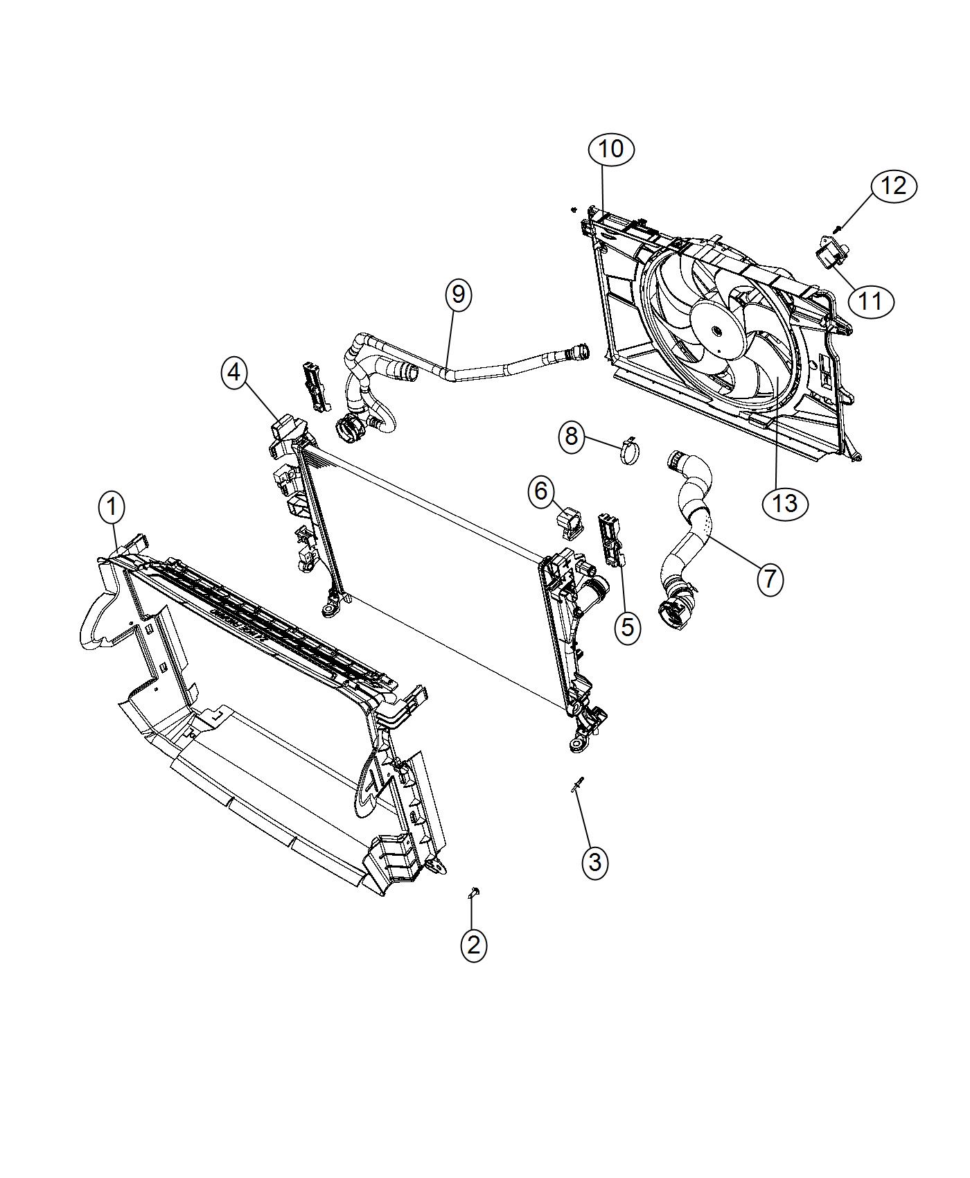 Diagram Radiator and Related Parts. for your Jeep