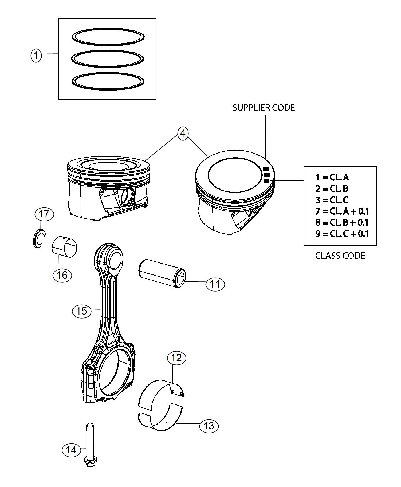 Diagram Pistons, Piston Rings, Connecting Rods And Connecting Rod Bearings 2.0L Diesel [2.0L I4 Turbo Diesel Engine]. for your Chrysler 300  M