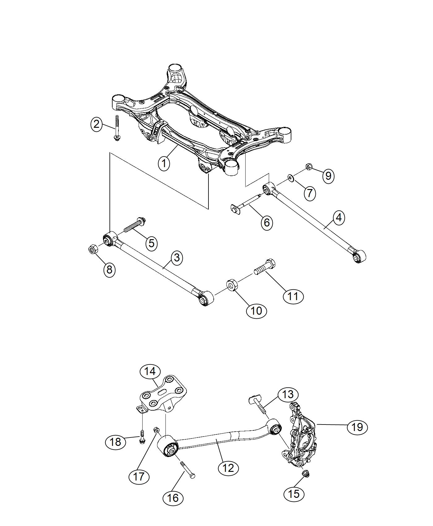 Diagram Crossmember, Links Rear Suspension 4X4. for your 2001 Chrysler 300  M 