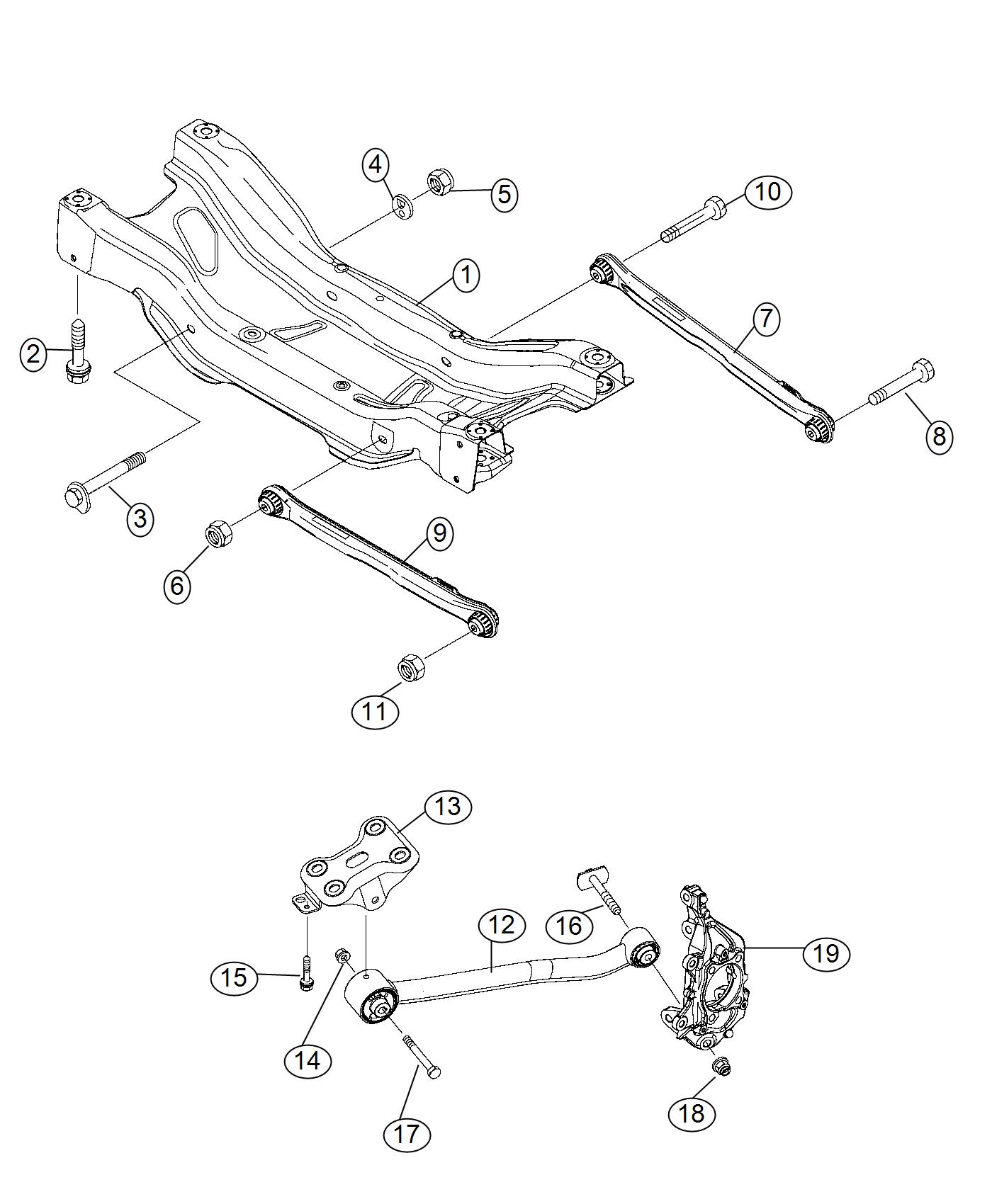 Diagram Crossmember, Links Rear Suspension 4x2. for your 2003 Chrysler 300  M 