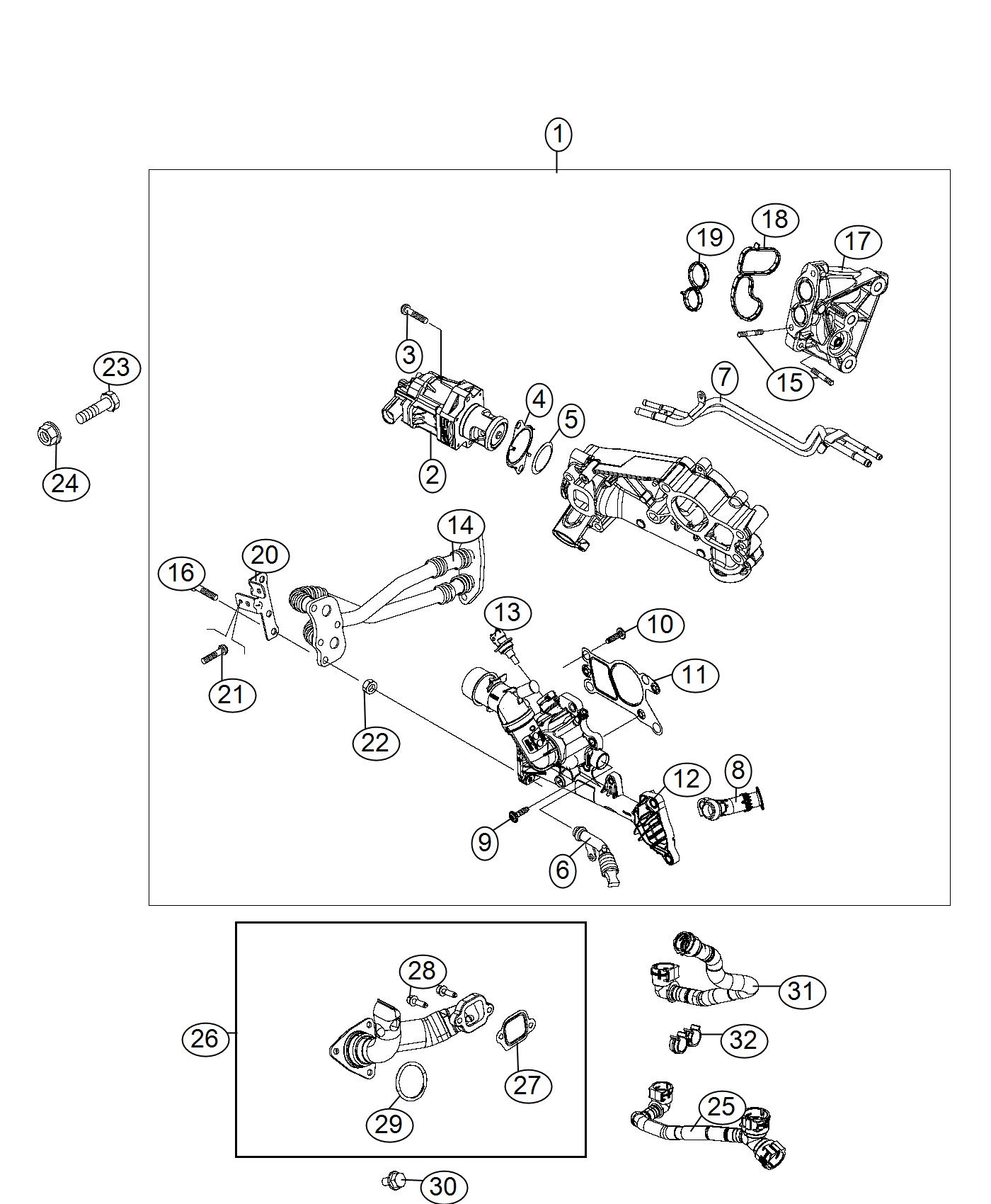 Diagram EGR Valve, High Pressure, 2.0L Diesel [2.0L I4 Turbo Diesel Engine]. for your 2023 Jeep Renegade   