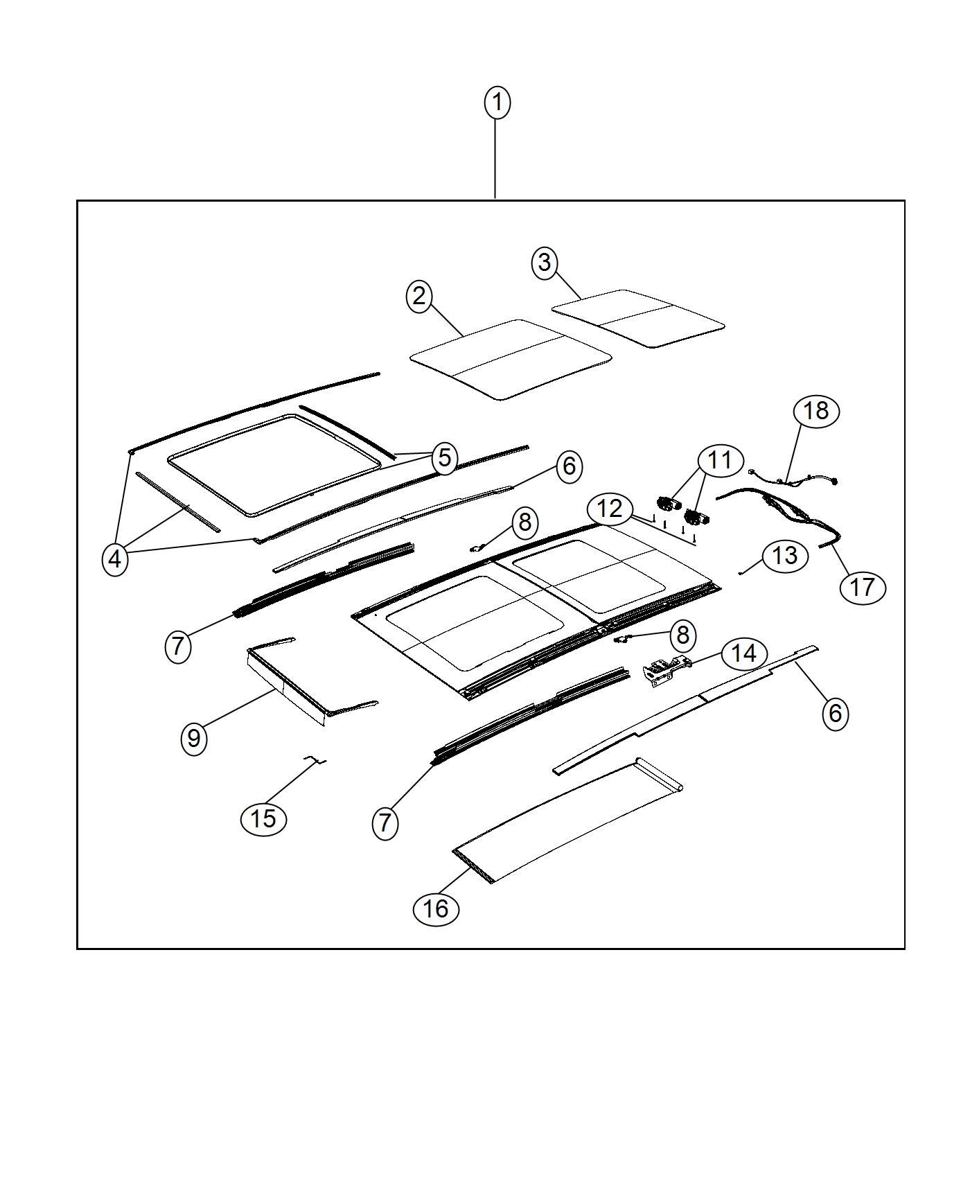 Diagram Sunroof and Component Parts. for your 2002 Chrysler 300  M 