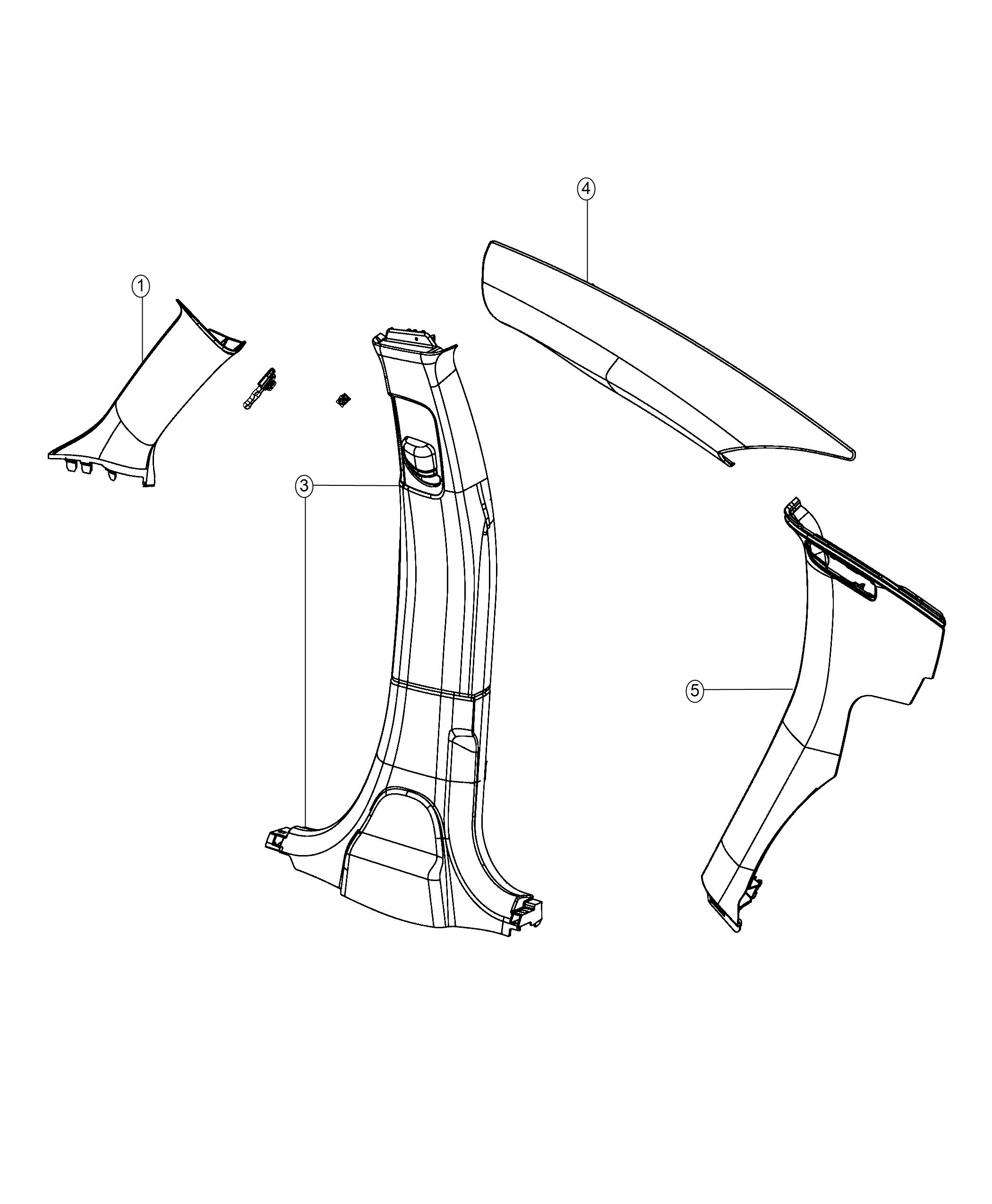 Interior Moldings and Pillars - A, B and C Pillars. Diagram