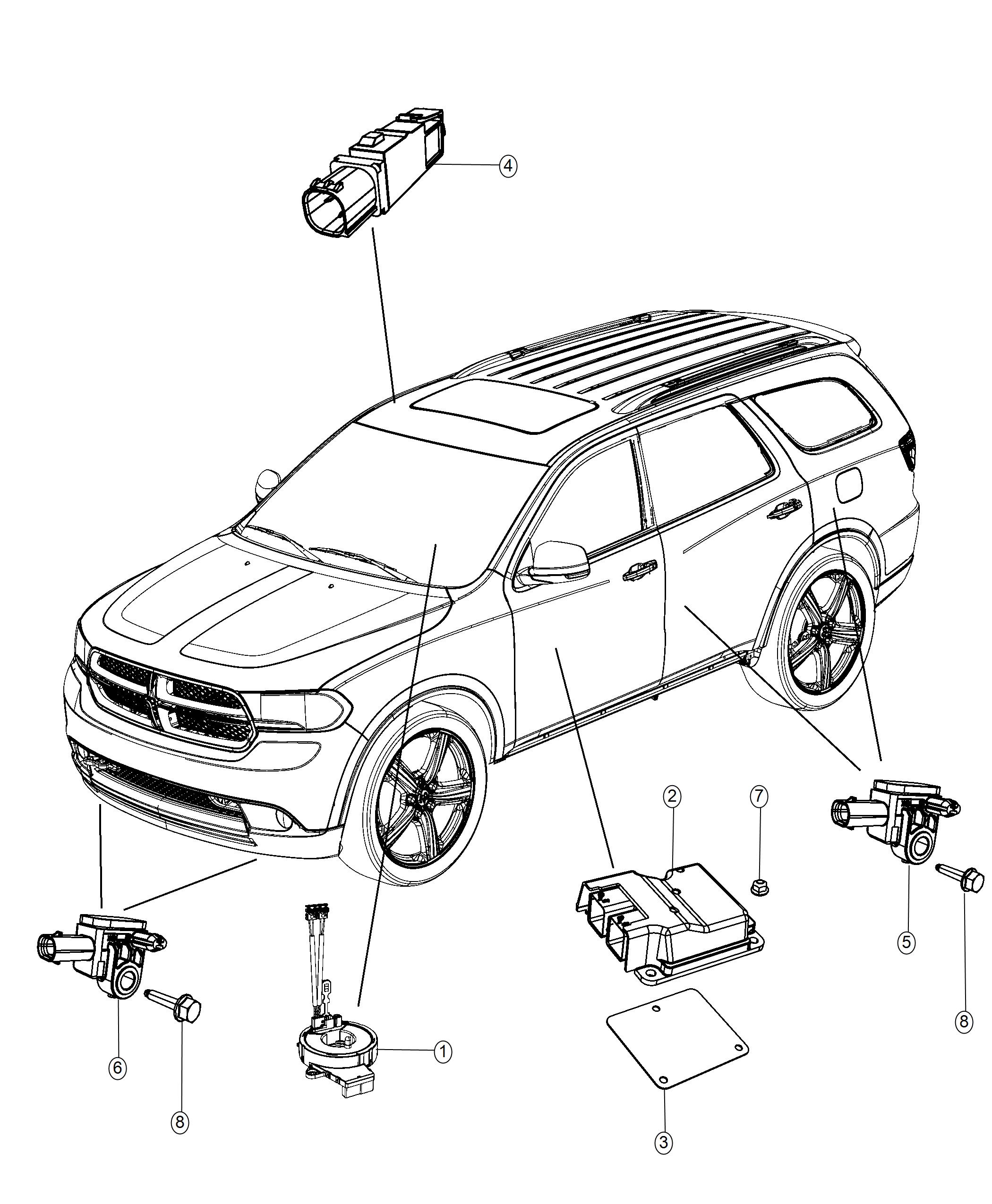 Diagram Air Bag Modules, Impact Sensors and Clock Spring. for your Dodge Avenger  