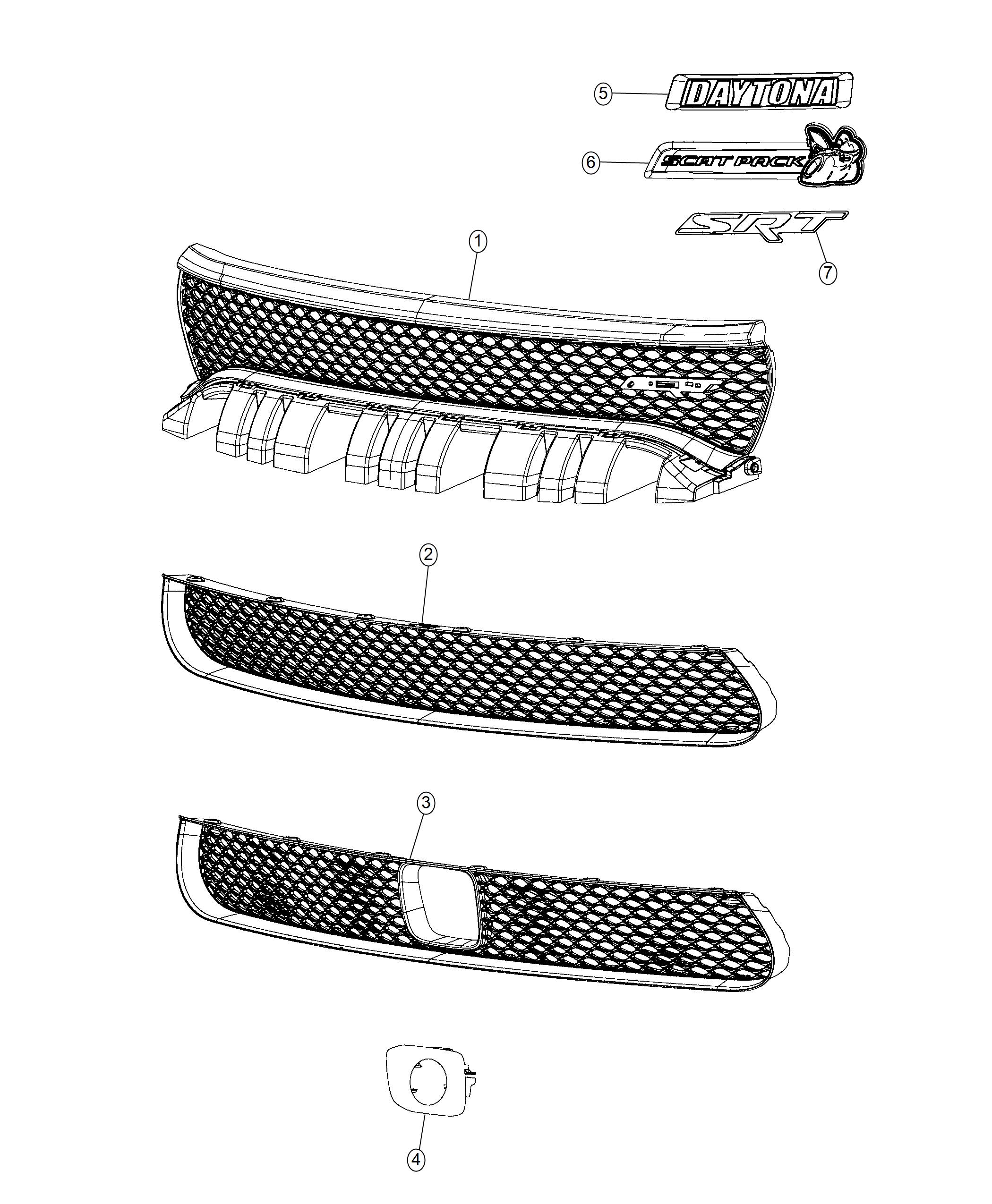 Diagram Grilles and Related Items, SRT, Scat Pack, Daytona. for your Dodge Charger  