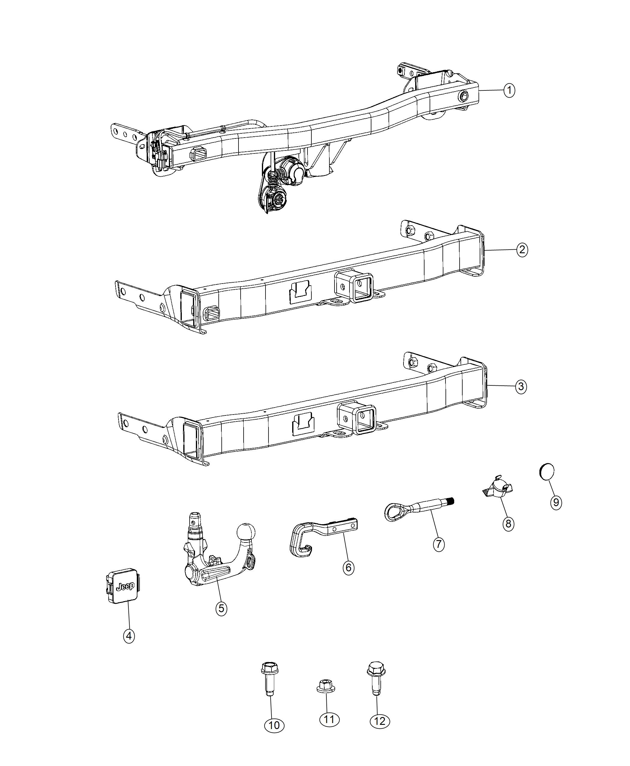 Diagram Tow Hooks and Hitch, Rear. for your 1999 Jeep Cherokee   