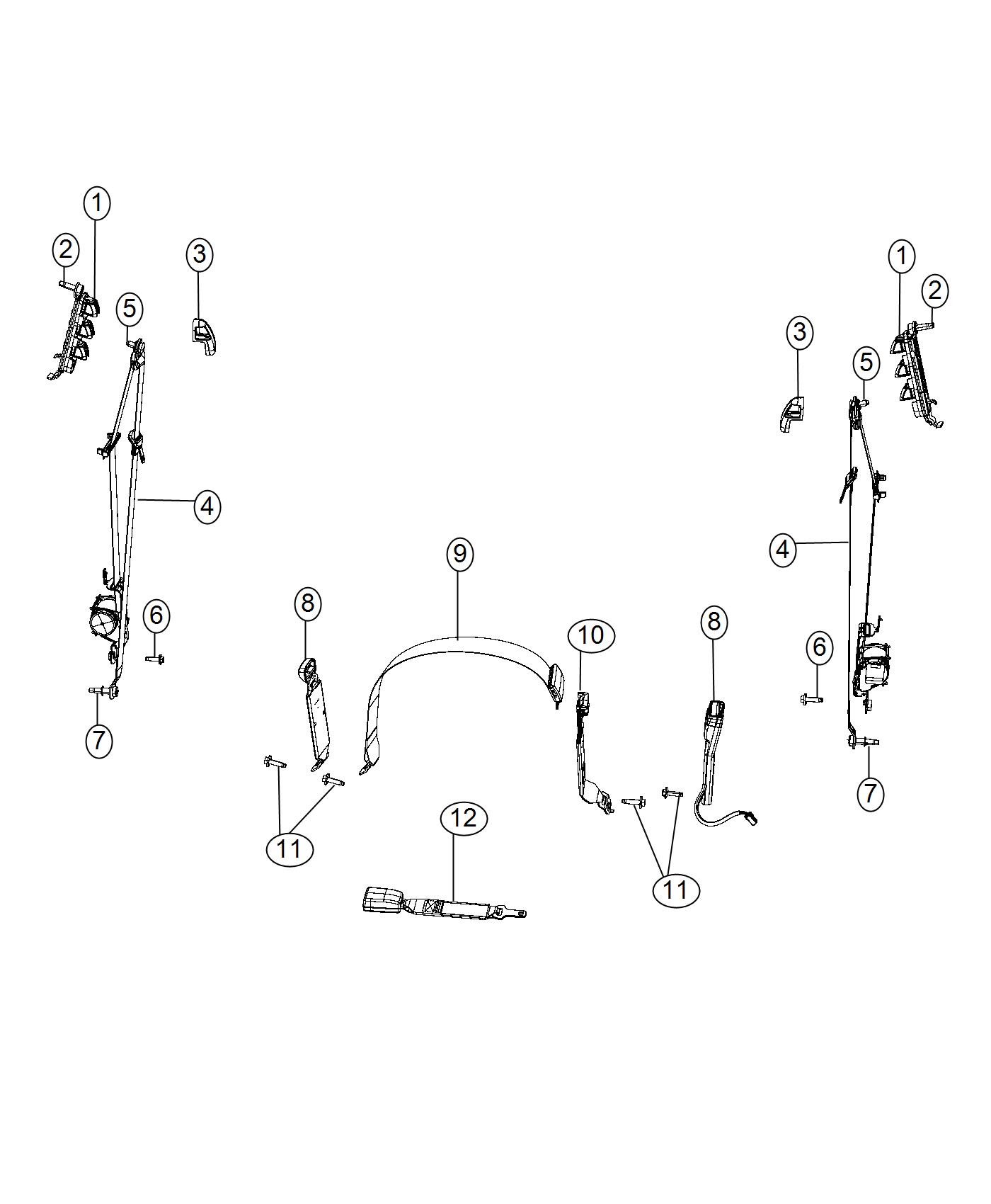 Seat Belts - Front, Crew Cab 91 and 98. Diagram