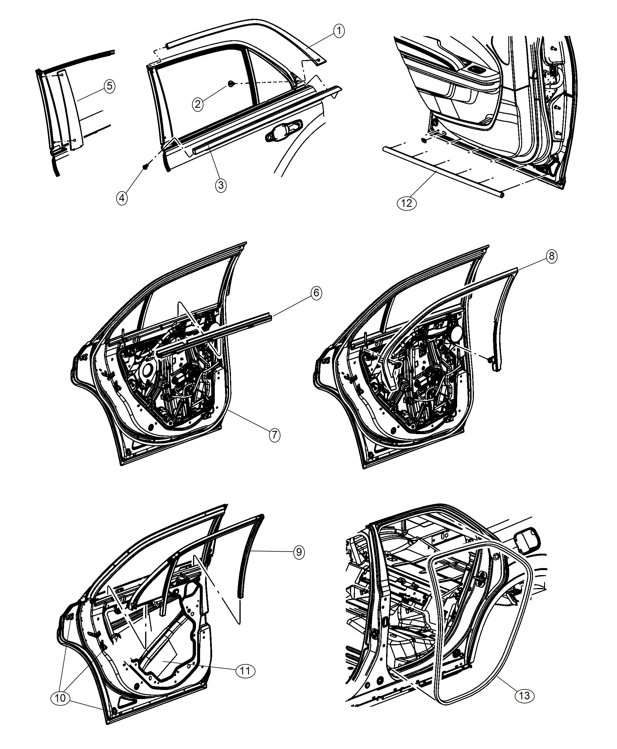 Diagram Weatherstrips, Rear Door. for your 2018 Chrysler 300   