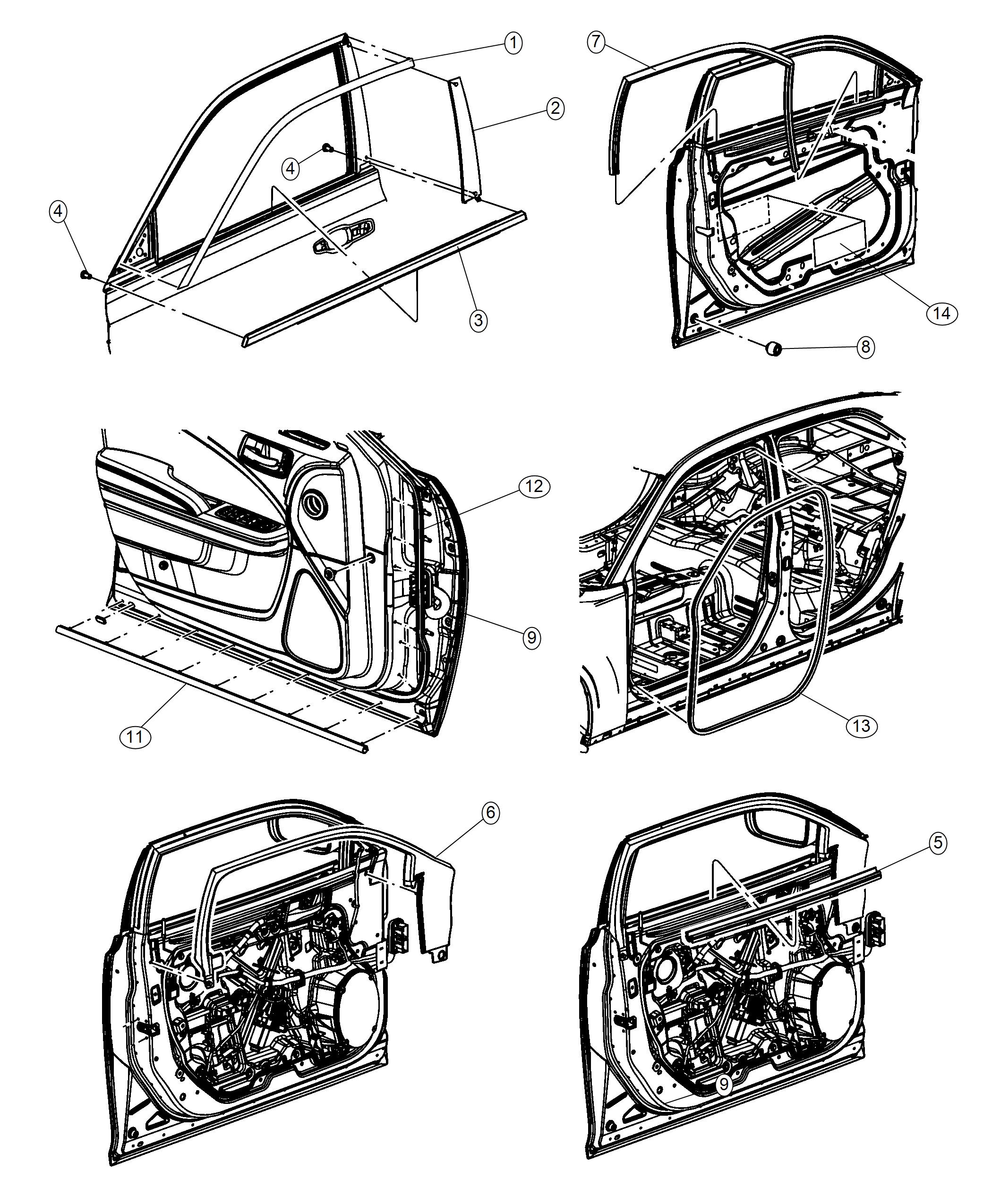 Diagram Weatherstrips, Front Door. for your Chrysler