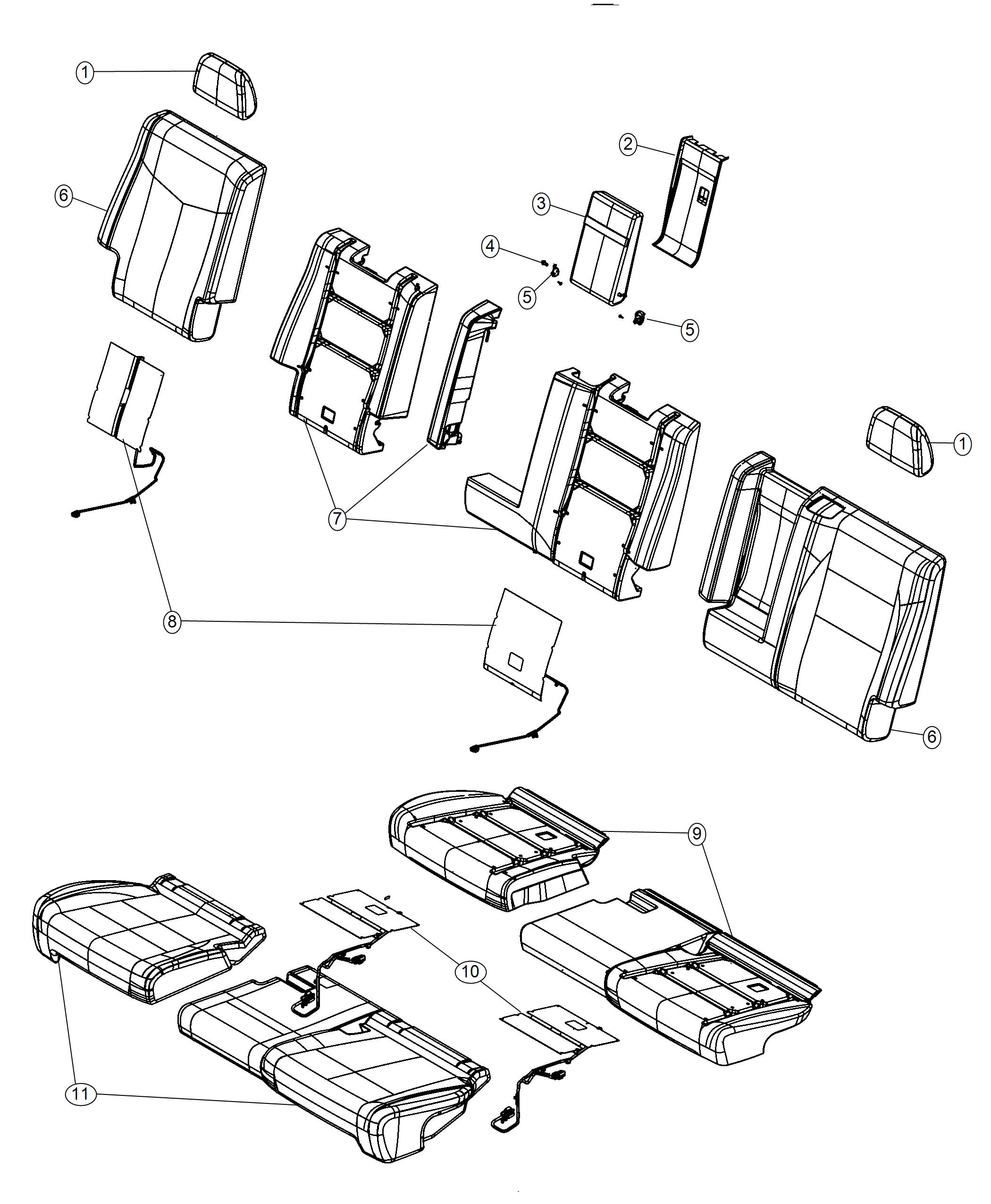 Diagram Rear Seat - Split Seat - Trim Code [Cloth Low-Back Bucket Seats]. for your Dodge