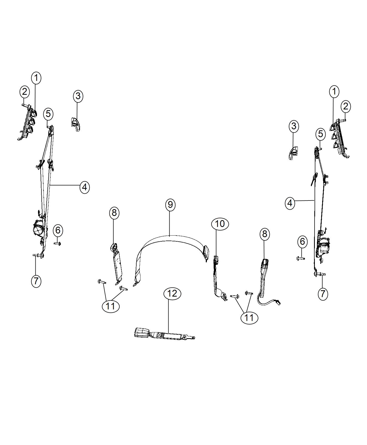 Seat Belts - Front, Crew Cab 91 and 92. Diagram