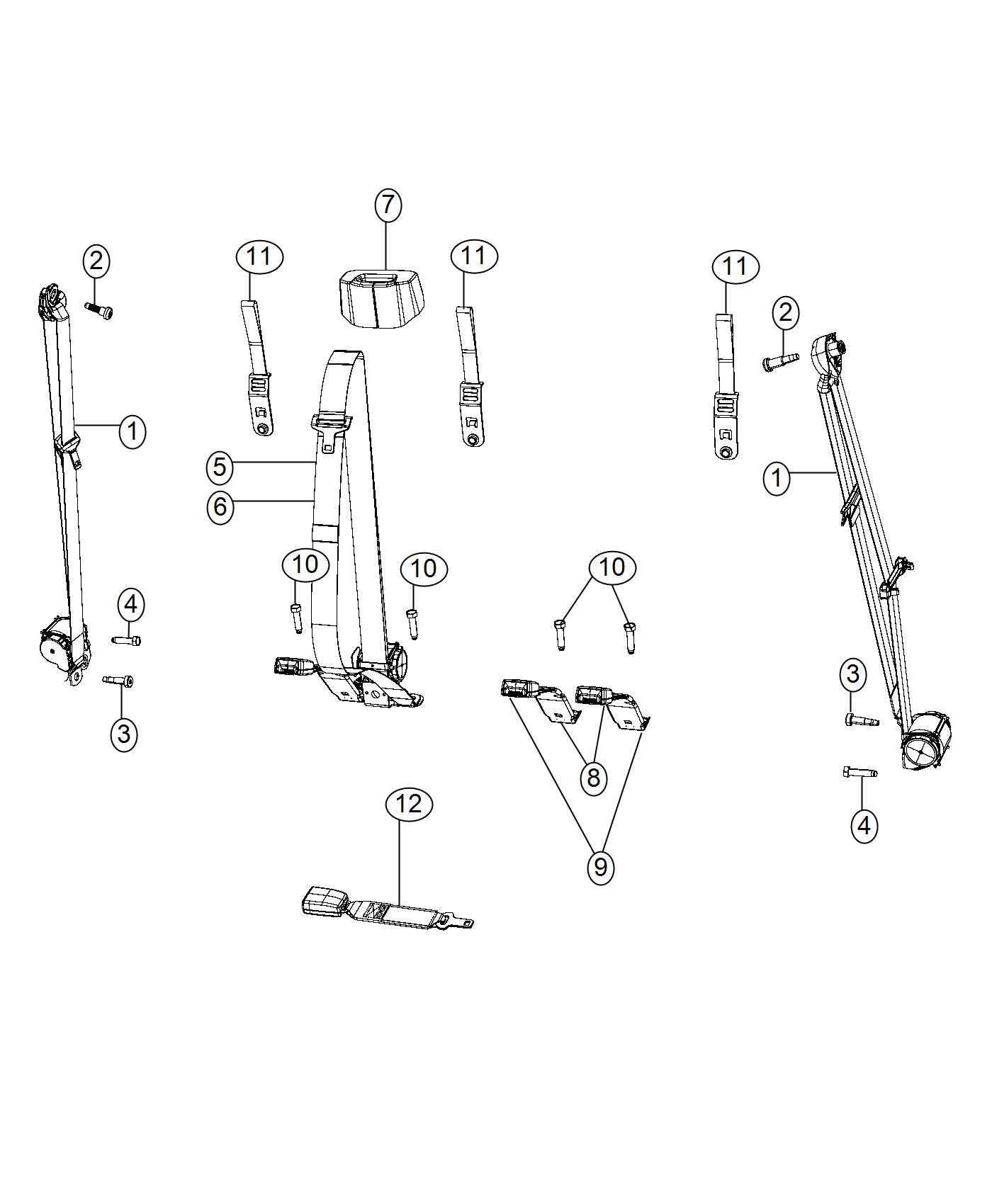 Seat Belts - Rear, Crew Cab and Mega Cab. Diagram