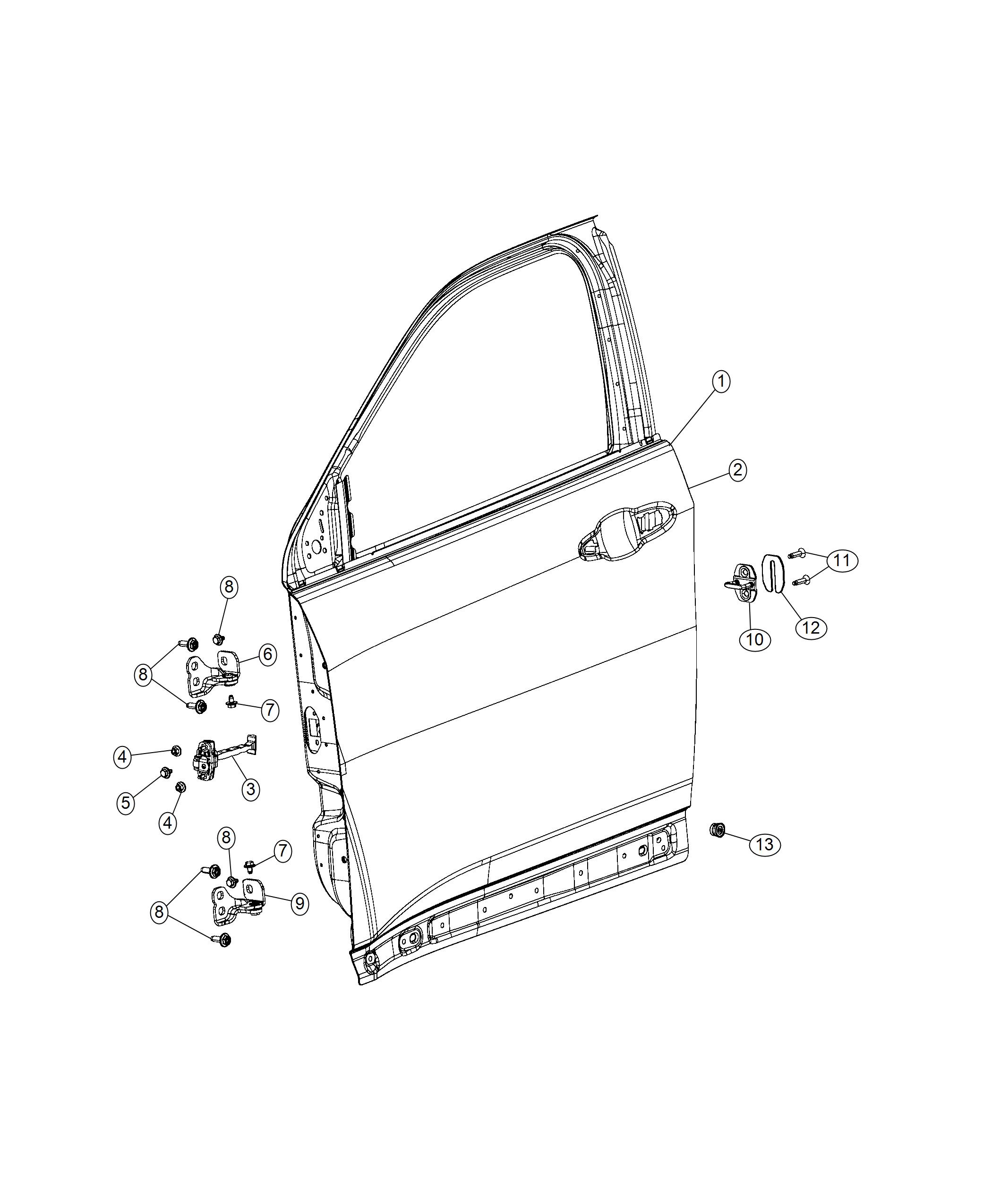 Diagram Front Door, Shell and Hinges. for your 2002 Chrysler 300  M 