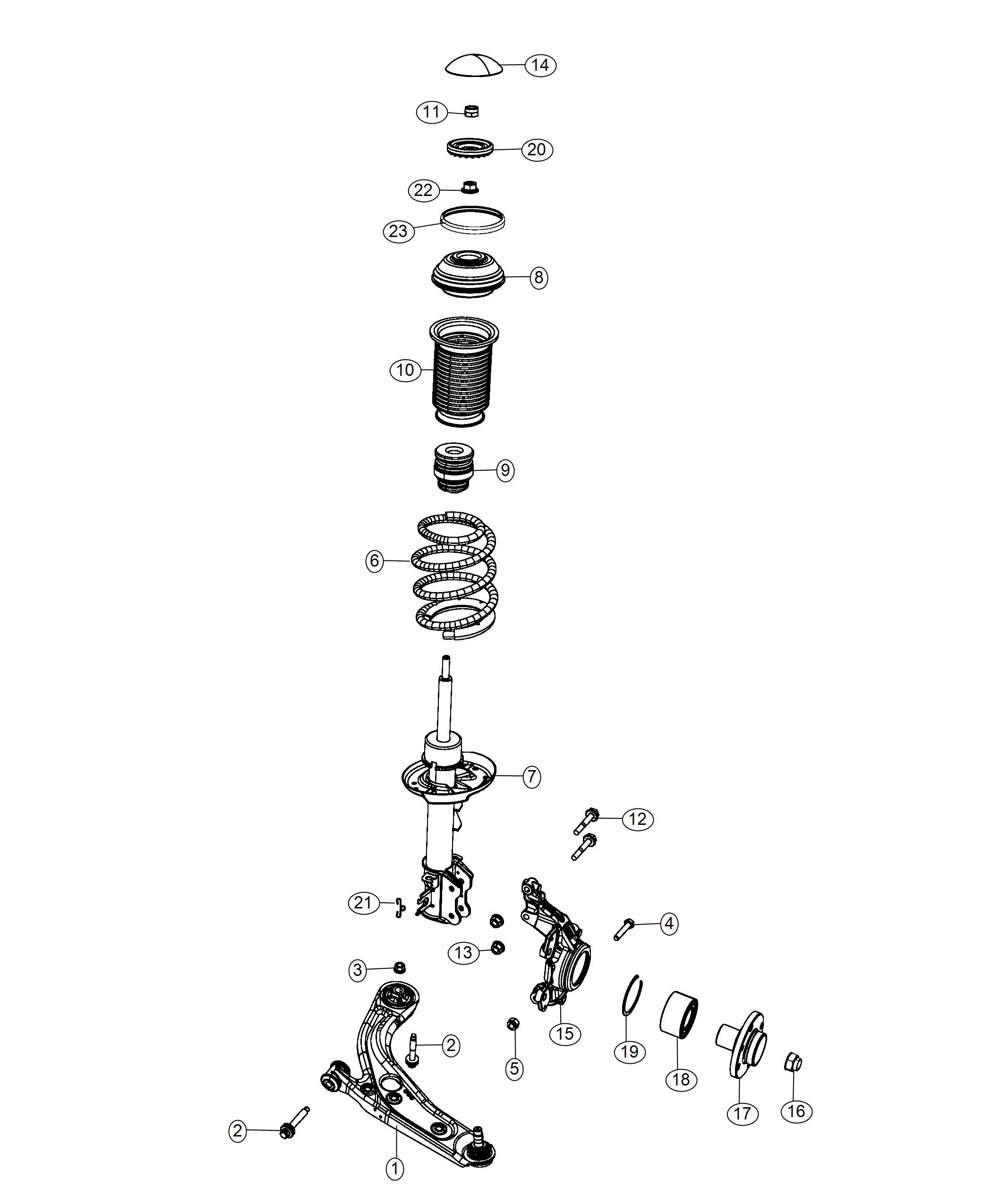 Diagram Front Suspension, Struts and Cradle. for your 2002 Chrysler 300  M 