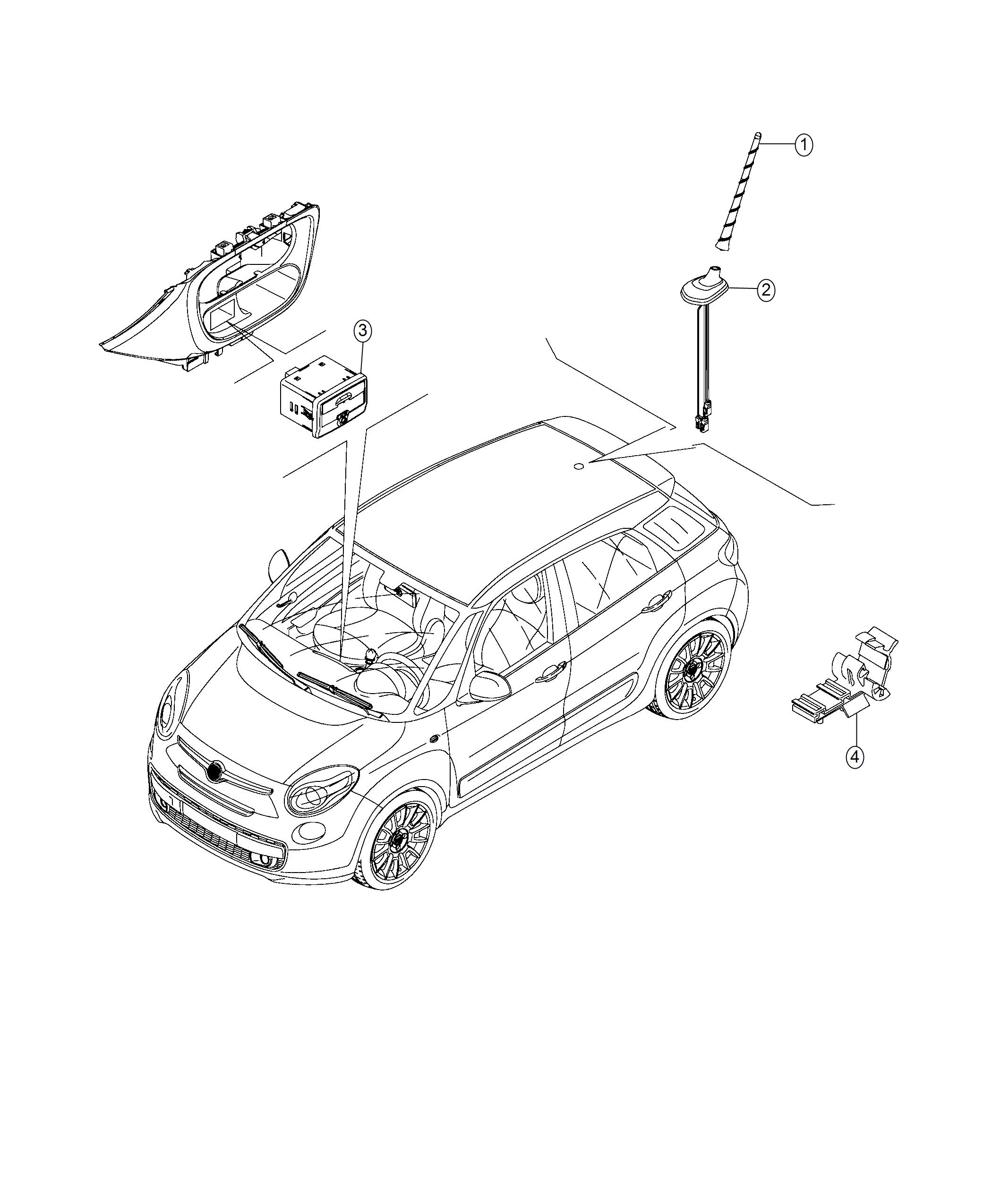 Diagram Antenna, USB and Multi Hub Connector. for your Fiat 500L  