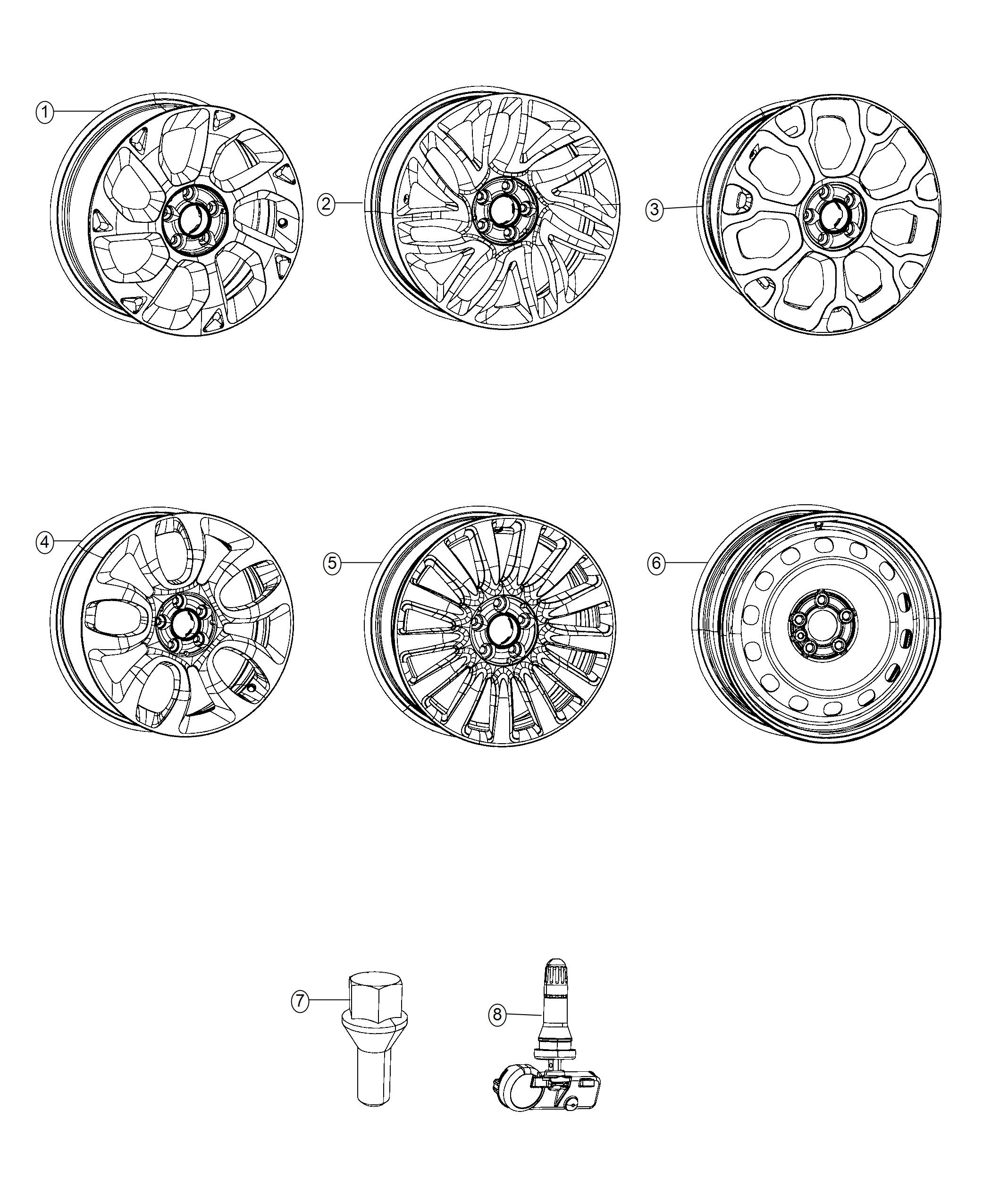 Diagram Wheels and Hardware. for your 2020 Fiat 500L   