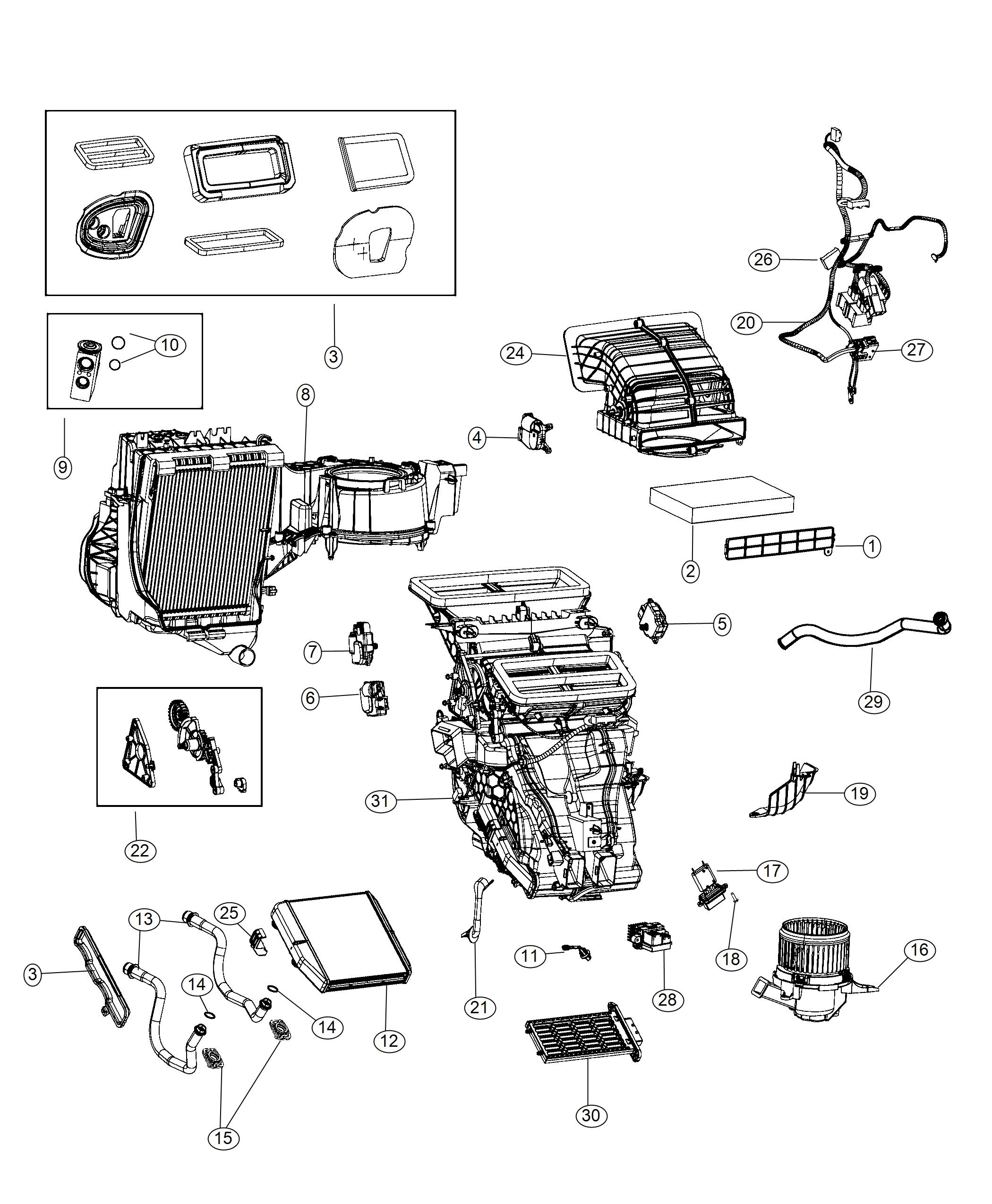 A/C and Heater Unit Serviceable Components. Diagram