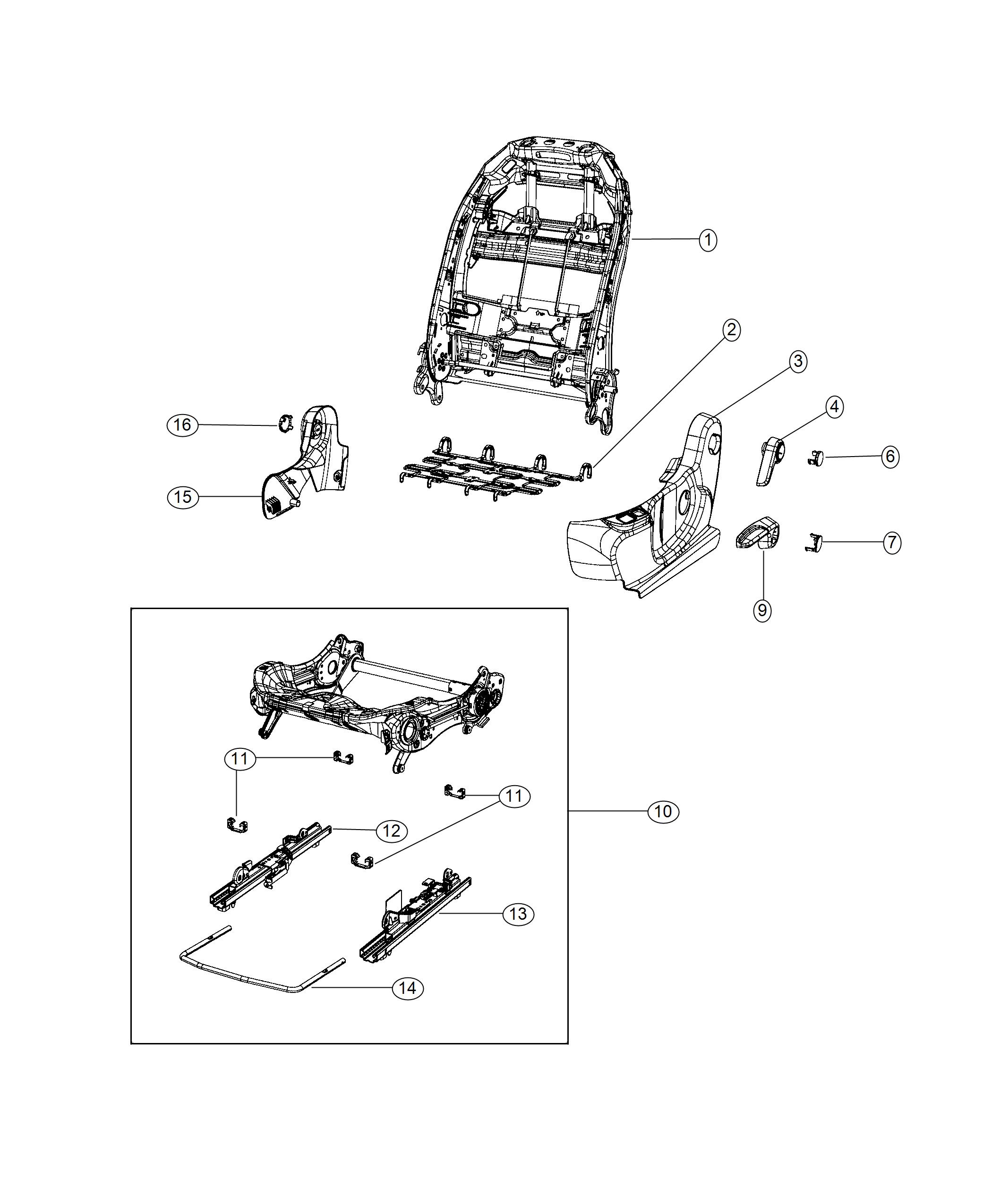 Diagram Adjusters, Recliners and Shields - Driver Seat. for your 2014 Fiat 500L   